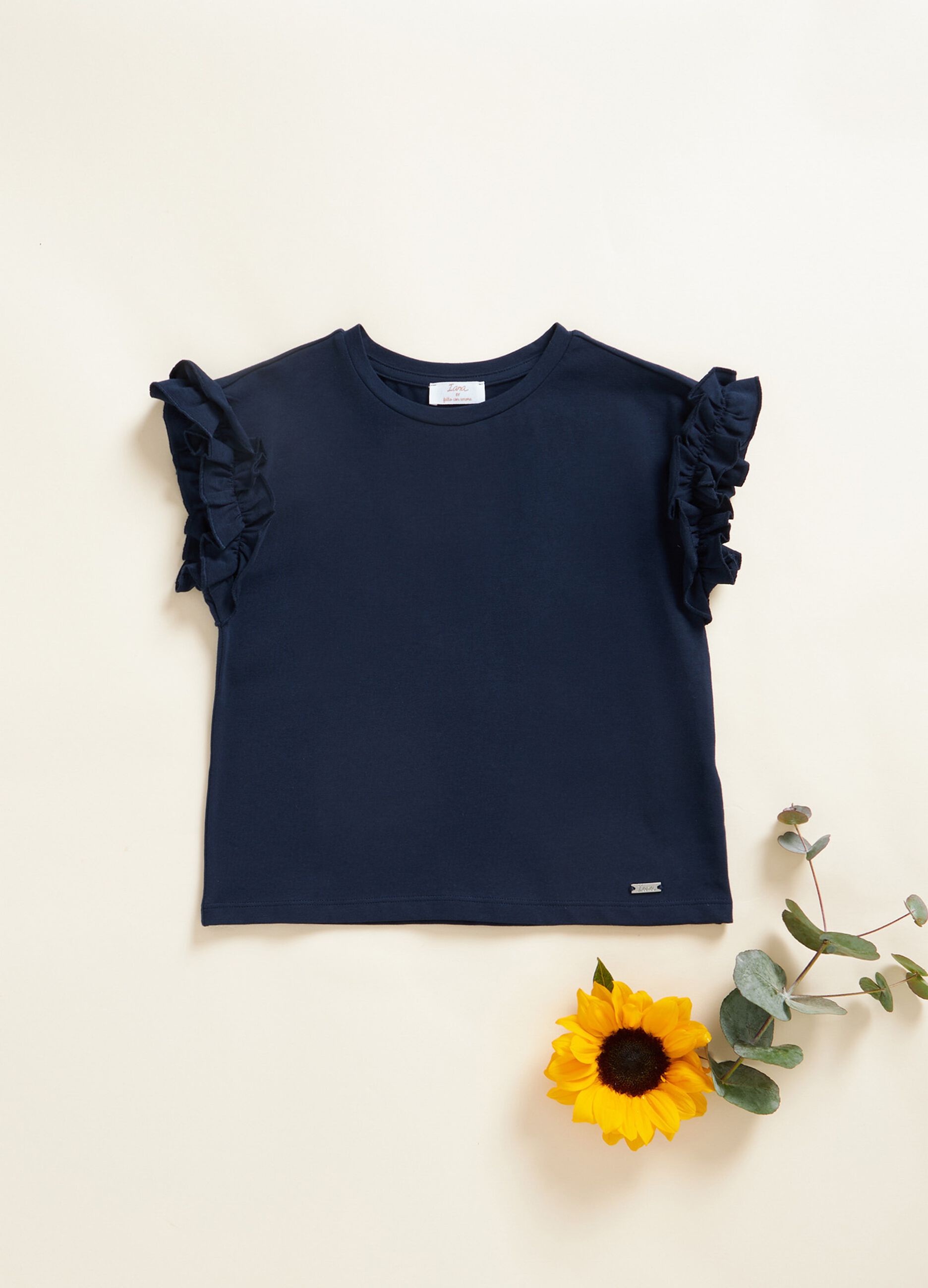 T-shirt in cotone stretch con rouches IANA