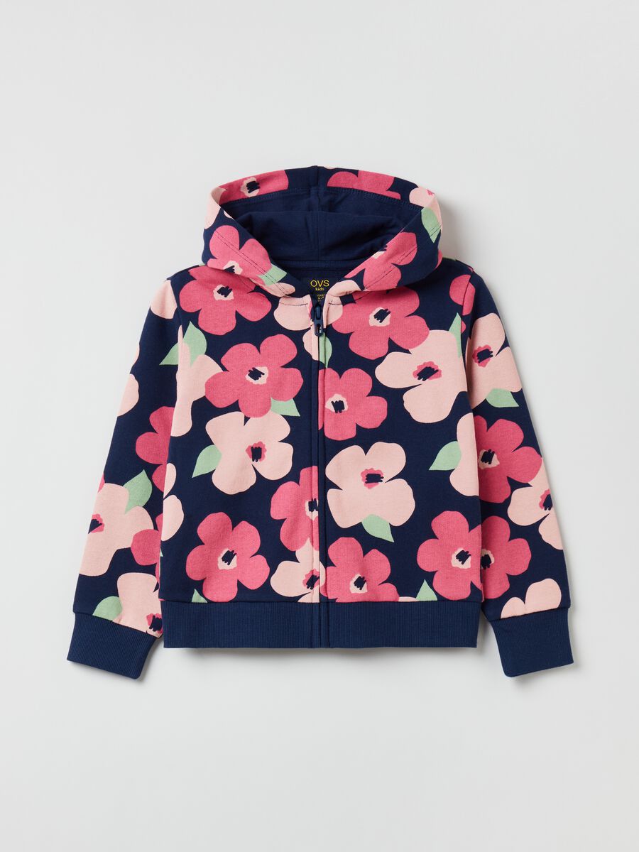 Sweatshirt with hood and flowers print_0