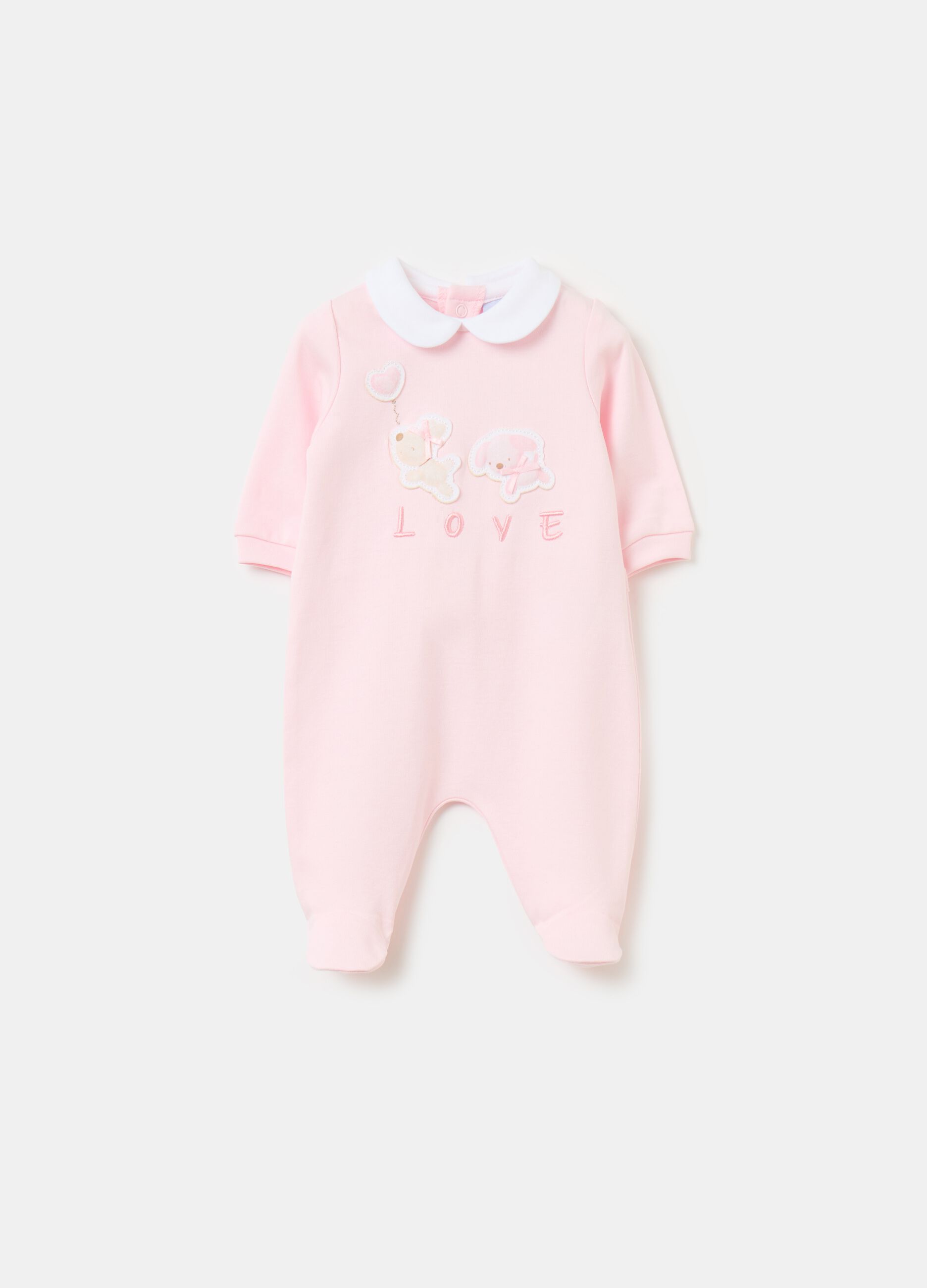 Organic cotton onesie with feet and application