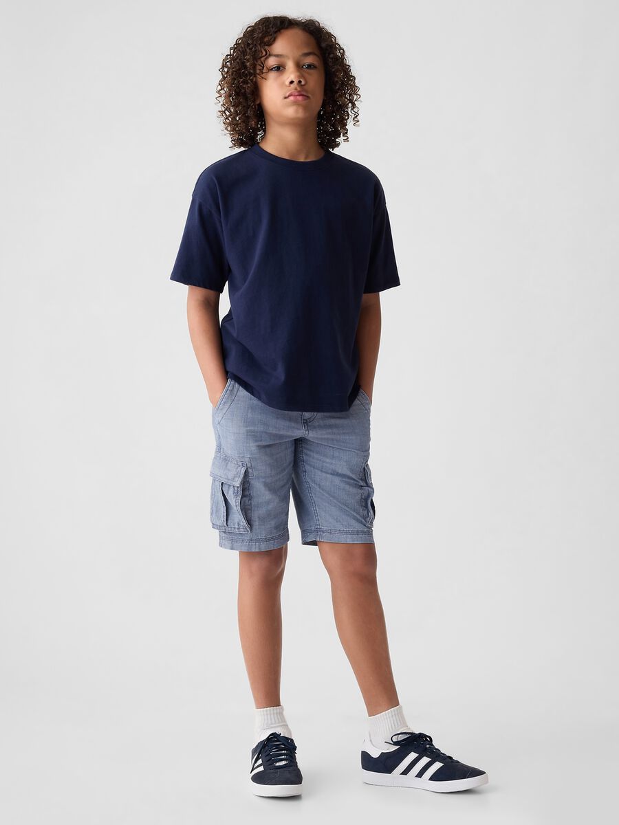 Cargo Bermuda shorts in chambray cotton_0