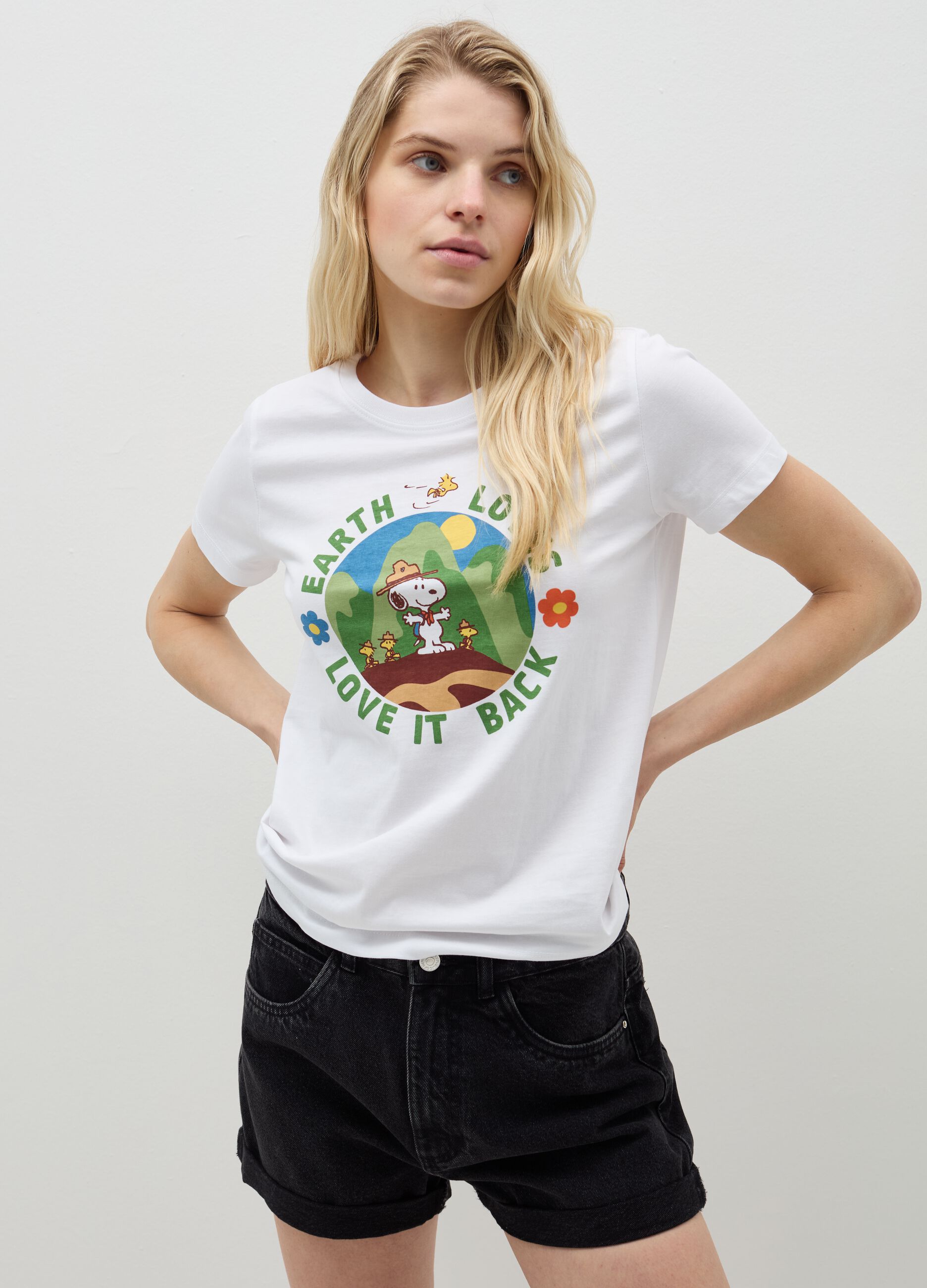 Ovs T-shirt stampa Snoopy e Woodstock