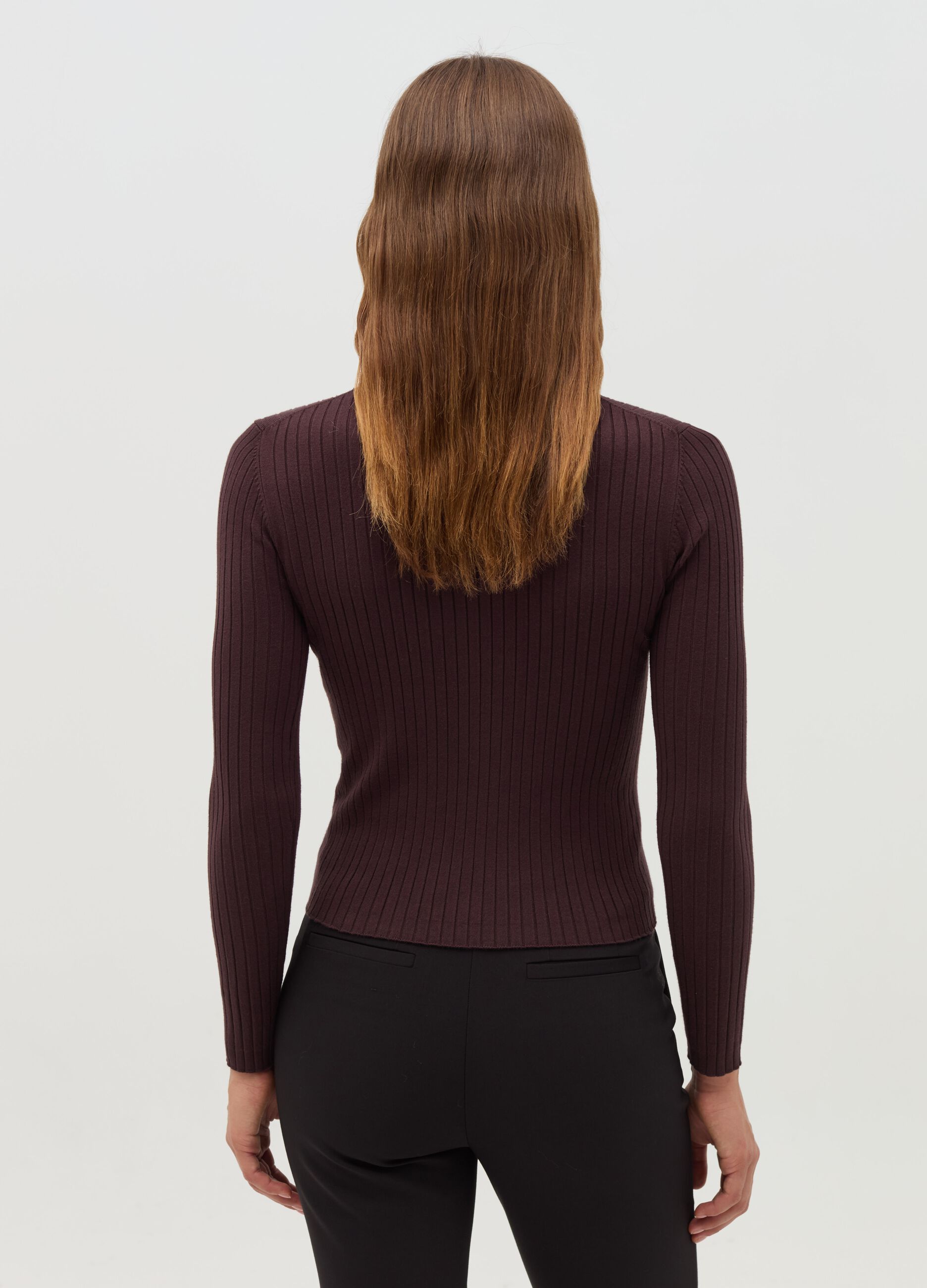 Ribbed knit pullover with mock neck