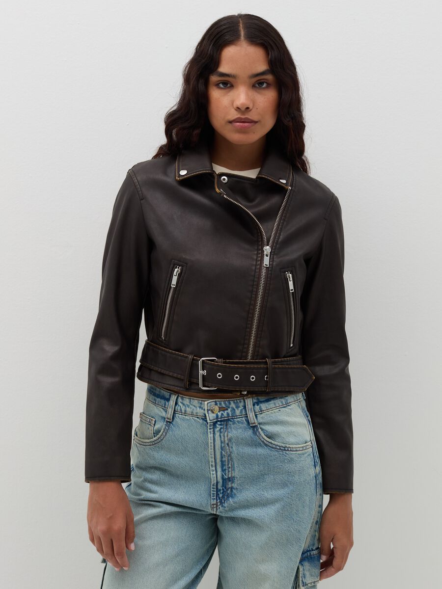 Glossy-effect crop jacket with zip_1