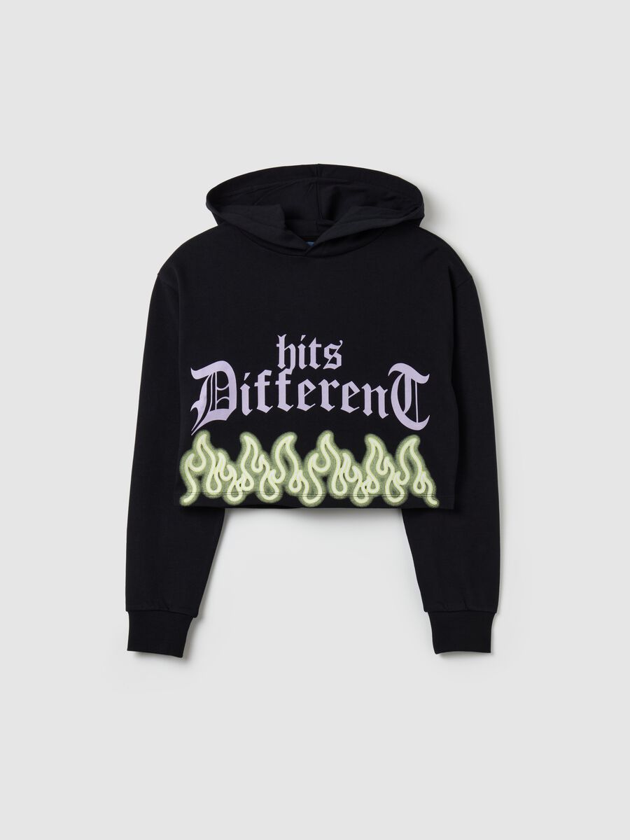 Crop sweatshirt with hood and print_0