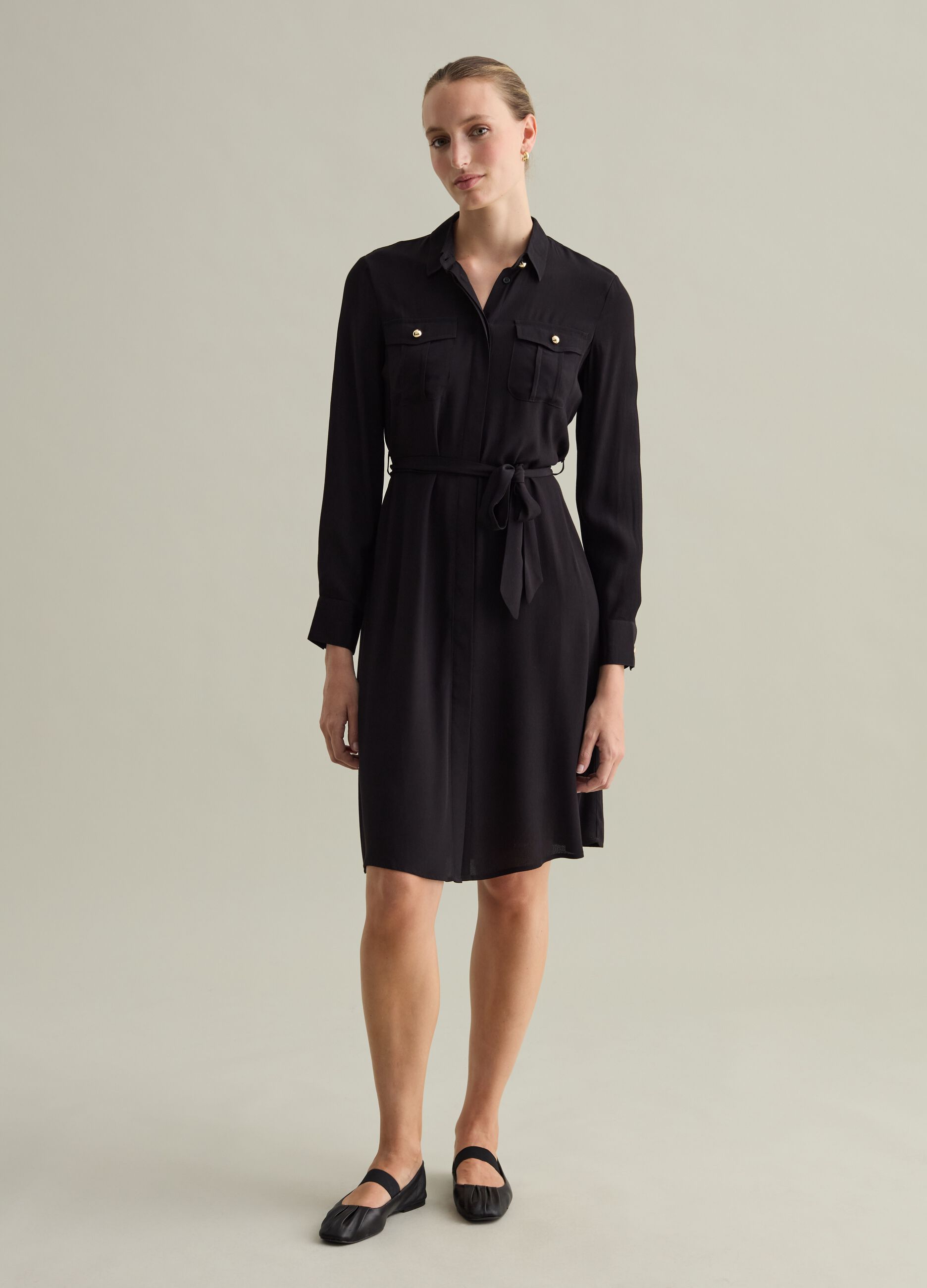 Contemporary shirt dress with belt