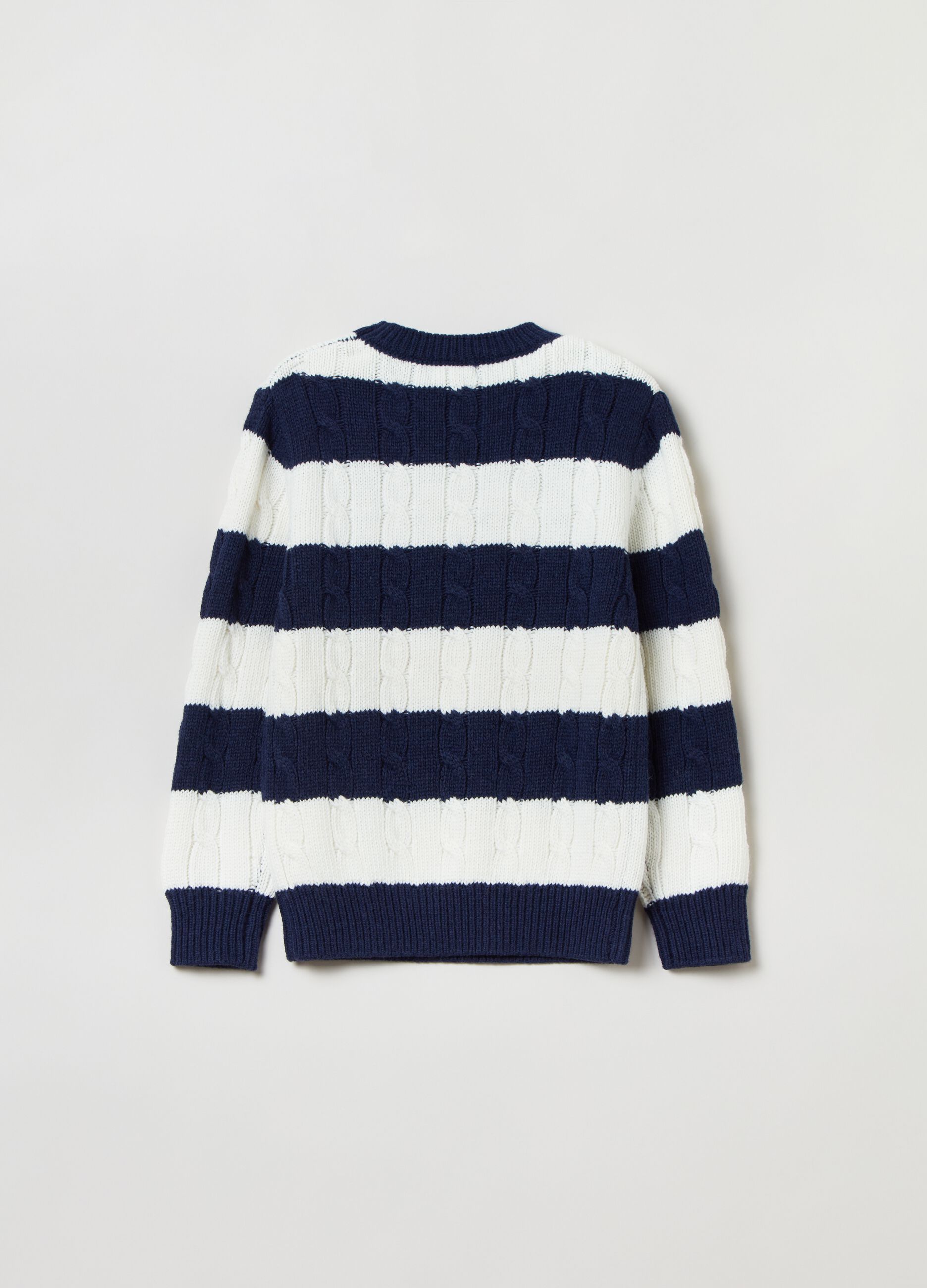 Striped pullover with cable-knit design