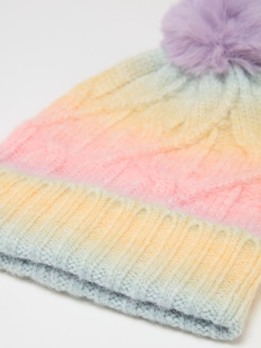 Dip-dye cable-knit hat with pompom_1