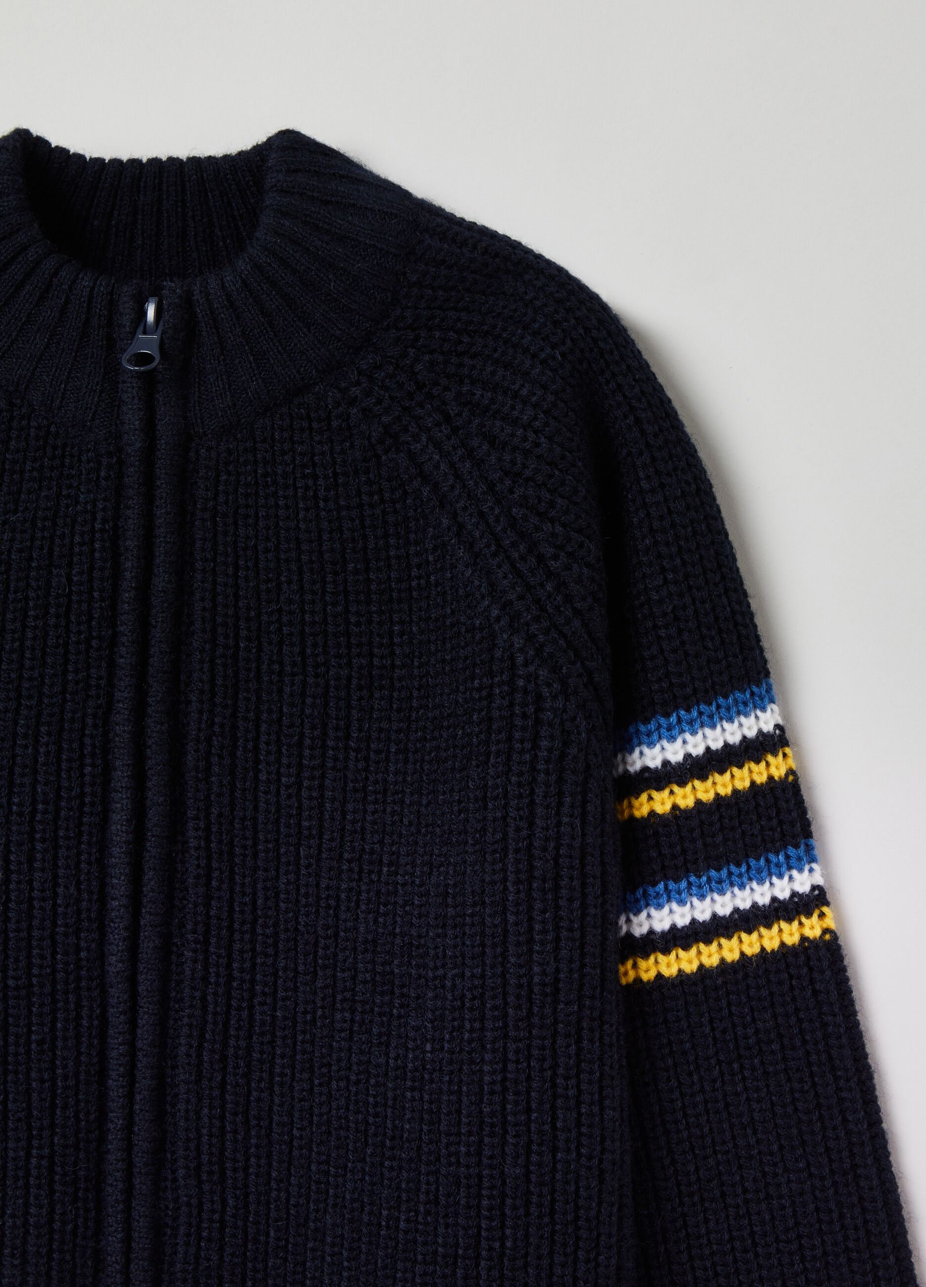 Ribbed knit full-zip sweater