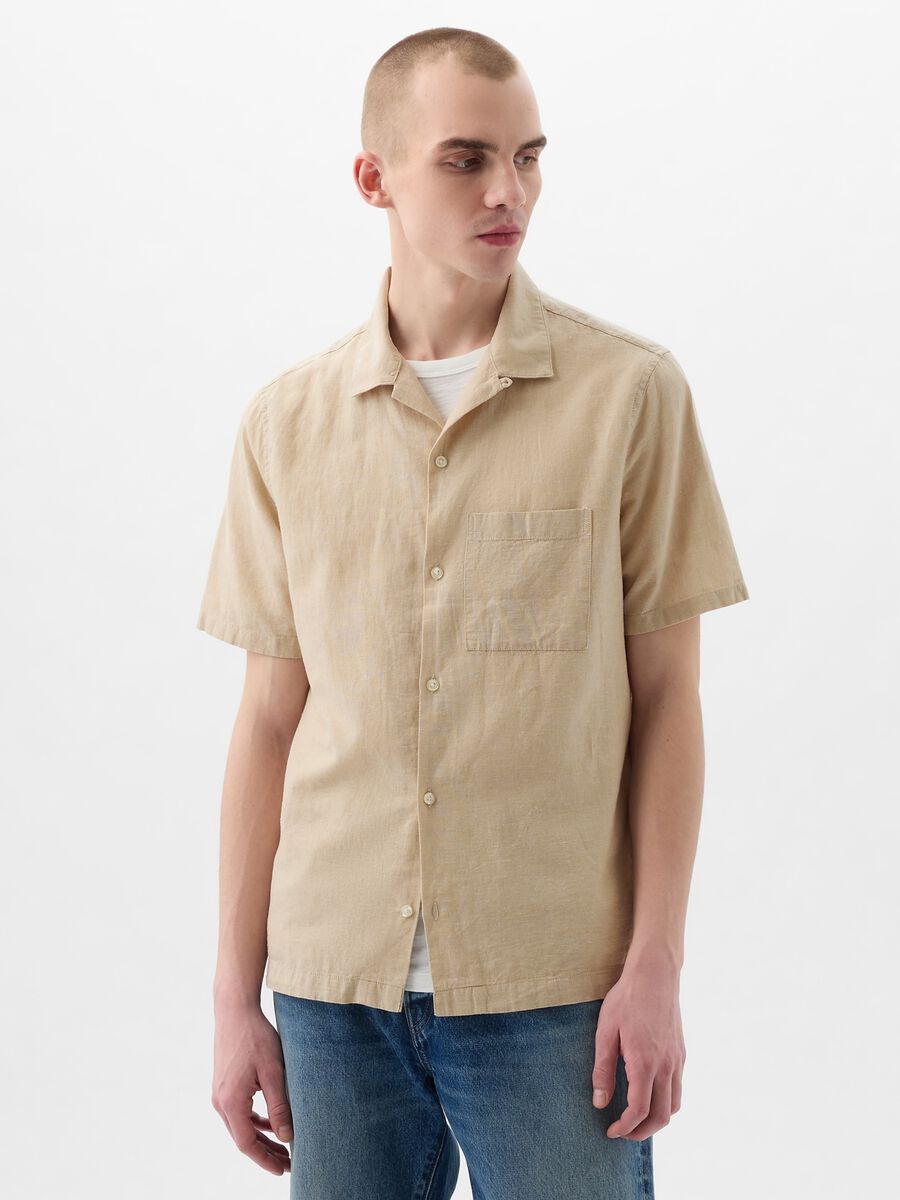 Linen and cotton short-sleeved shirt_1