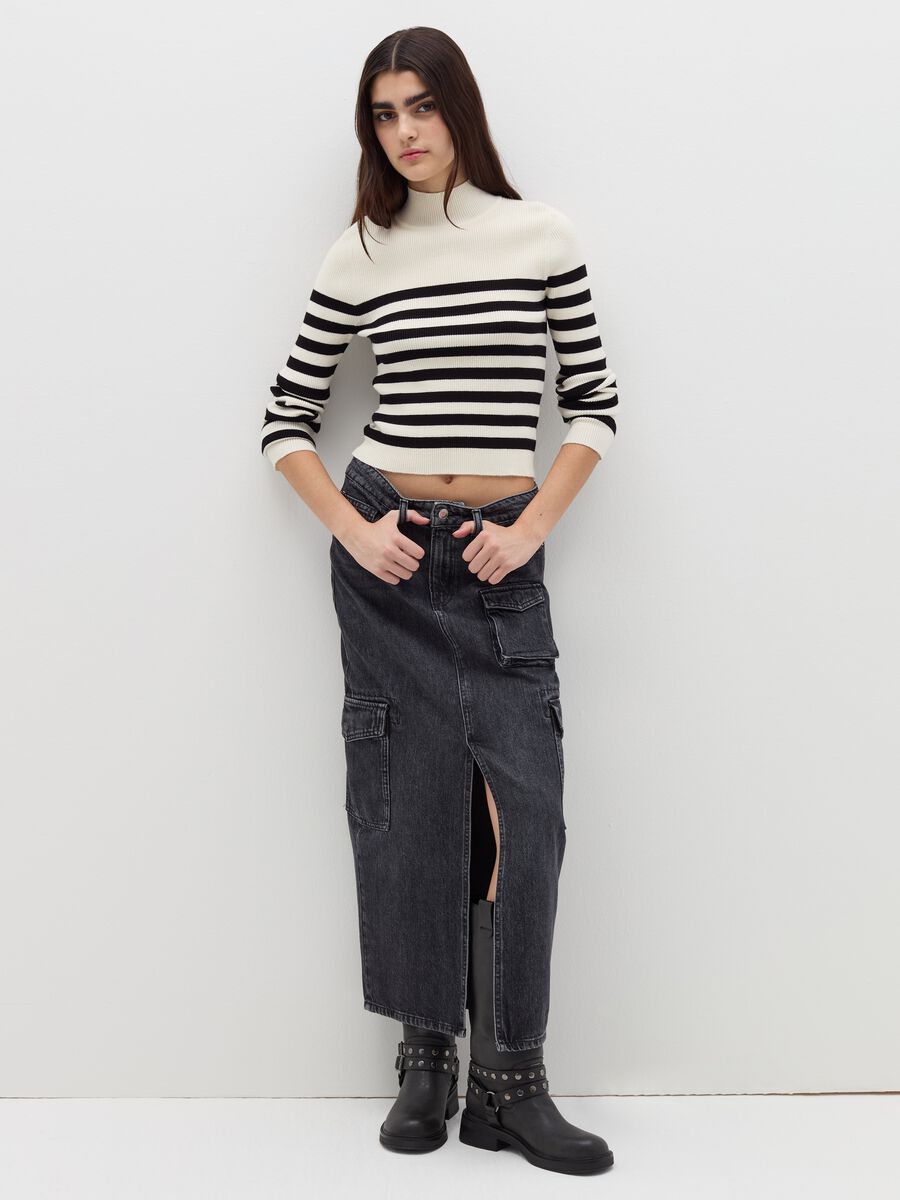 Pullover with striped mock neck_0