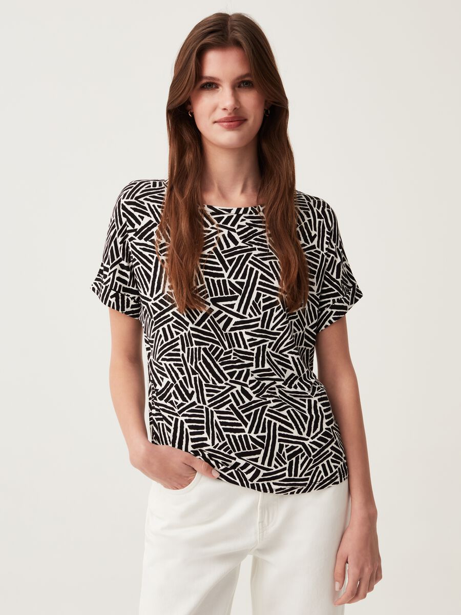 Stretch viscose T-shirt with all-over print_1