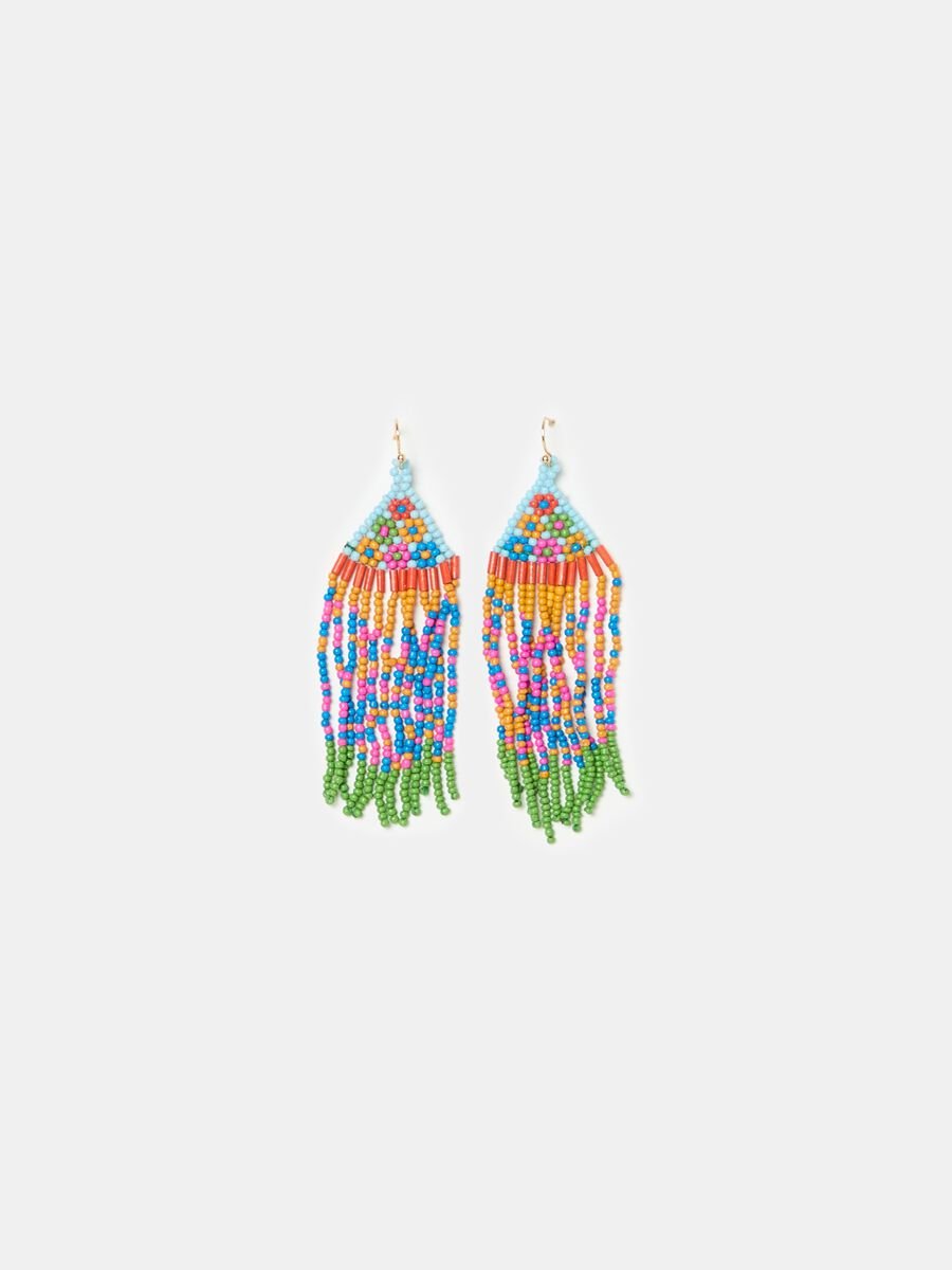 Pendant earrings with beaded fringes_0