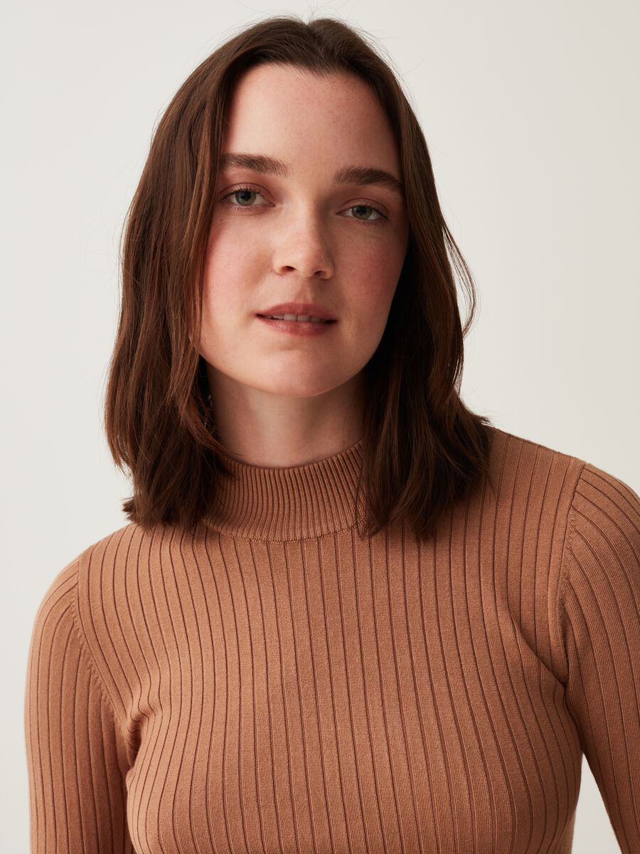 Mock neck pullover with flat ribbing_0