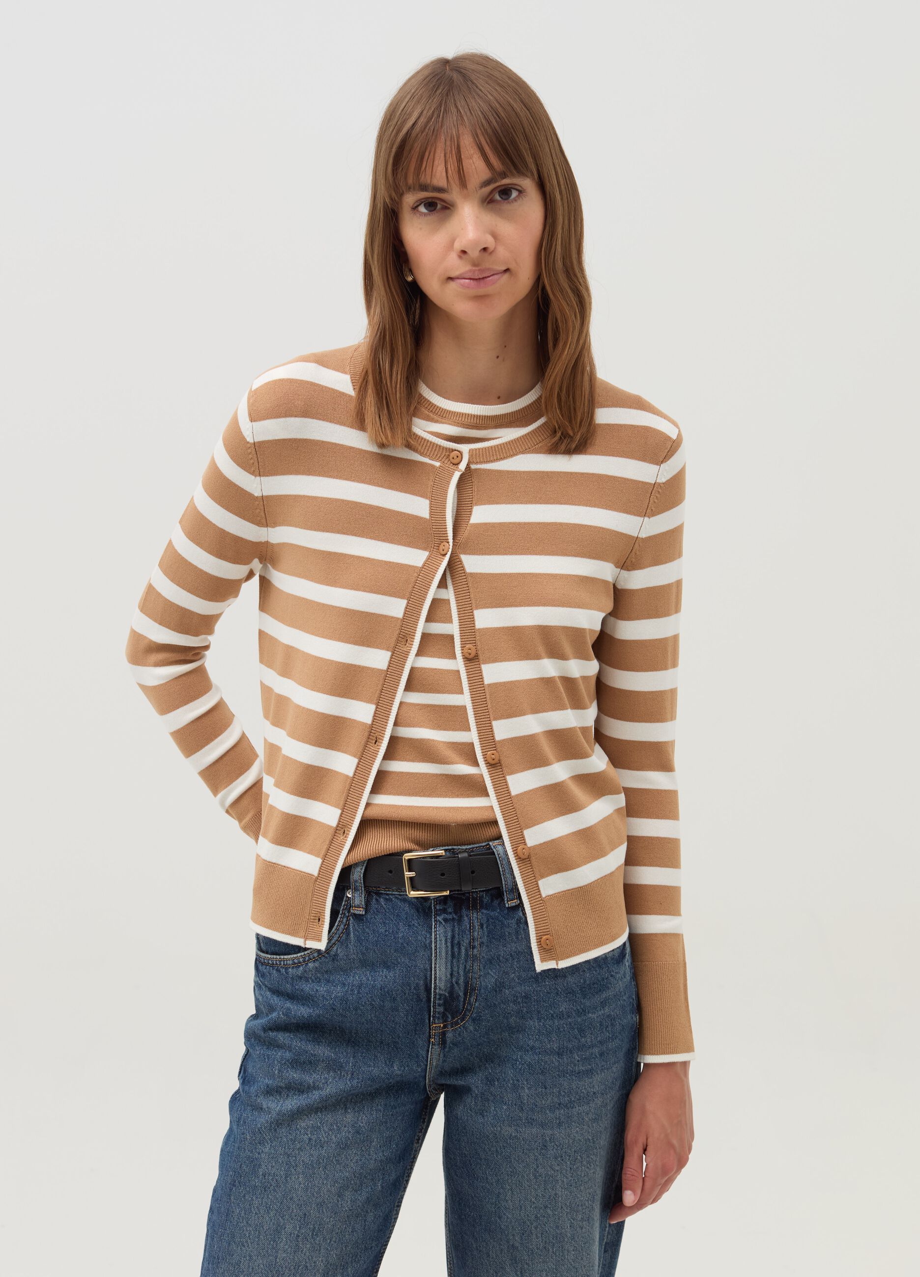 Striped cardigan with round neck