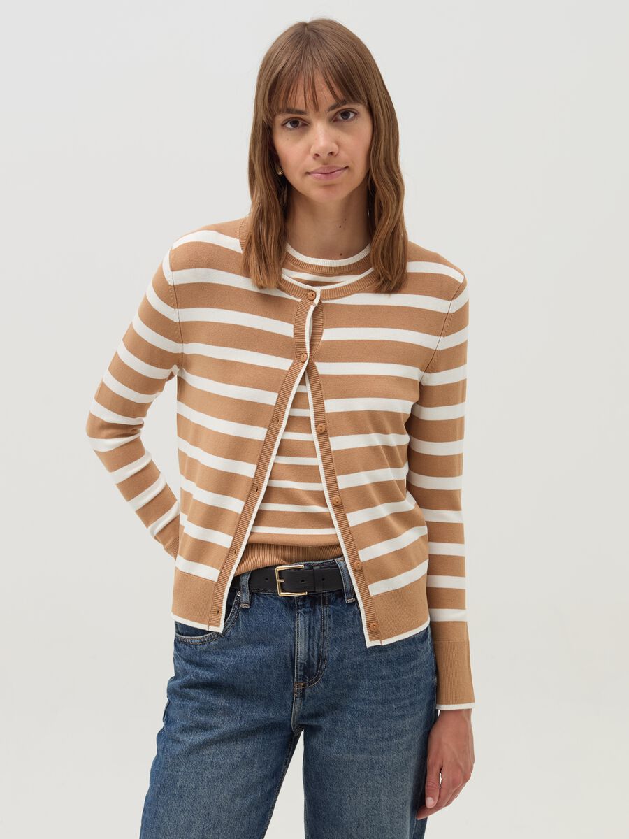 Striped cardigan with round neck_1