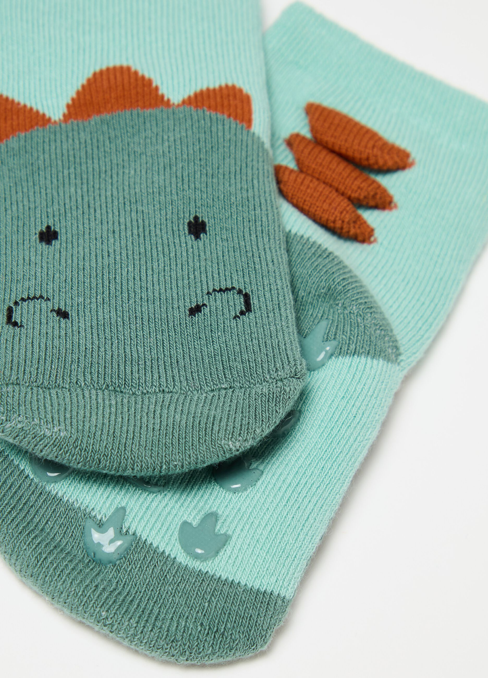 Two-pair pack slipper socks with dinosaurs design