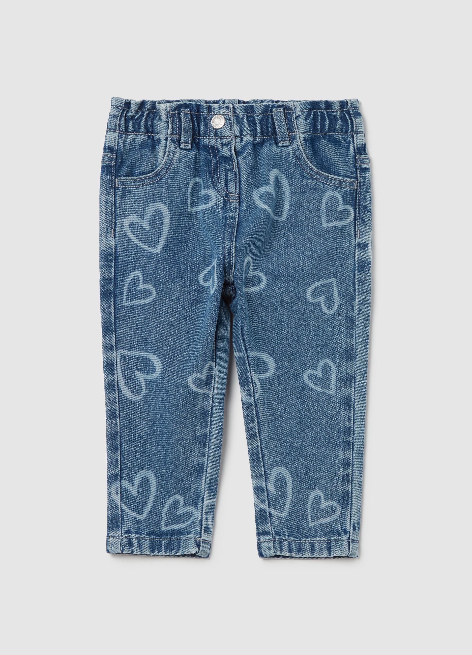 Cotton jeans with hearts print