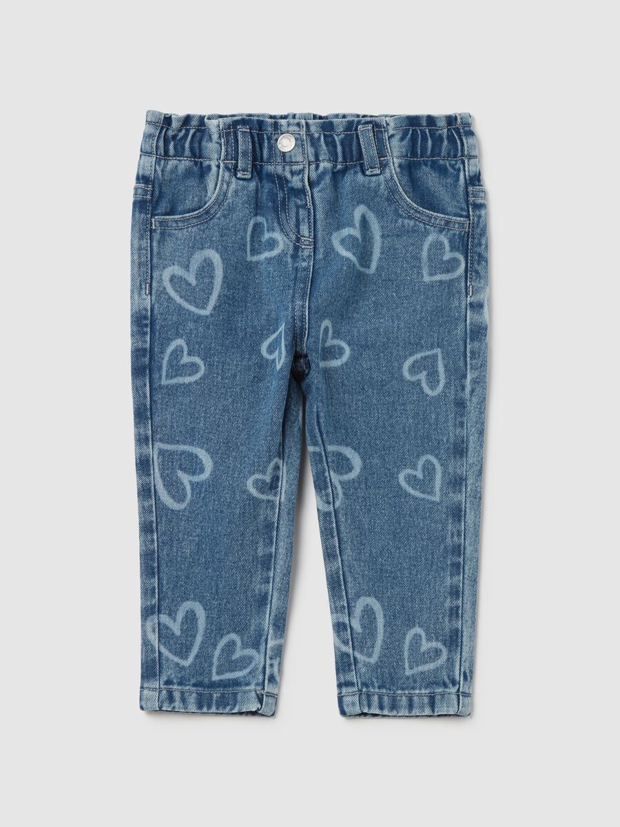 Cotton jeans with hearts print_0