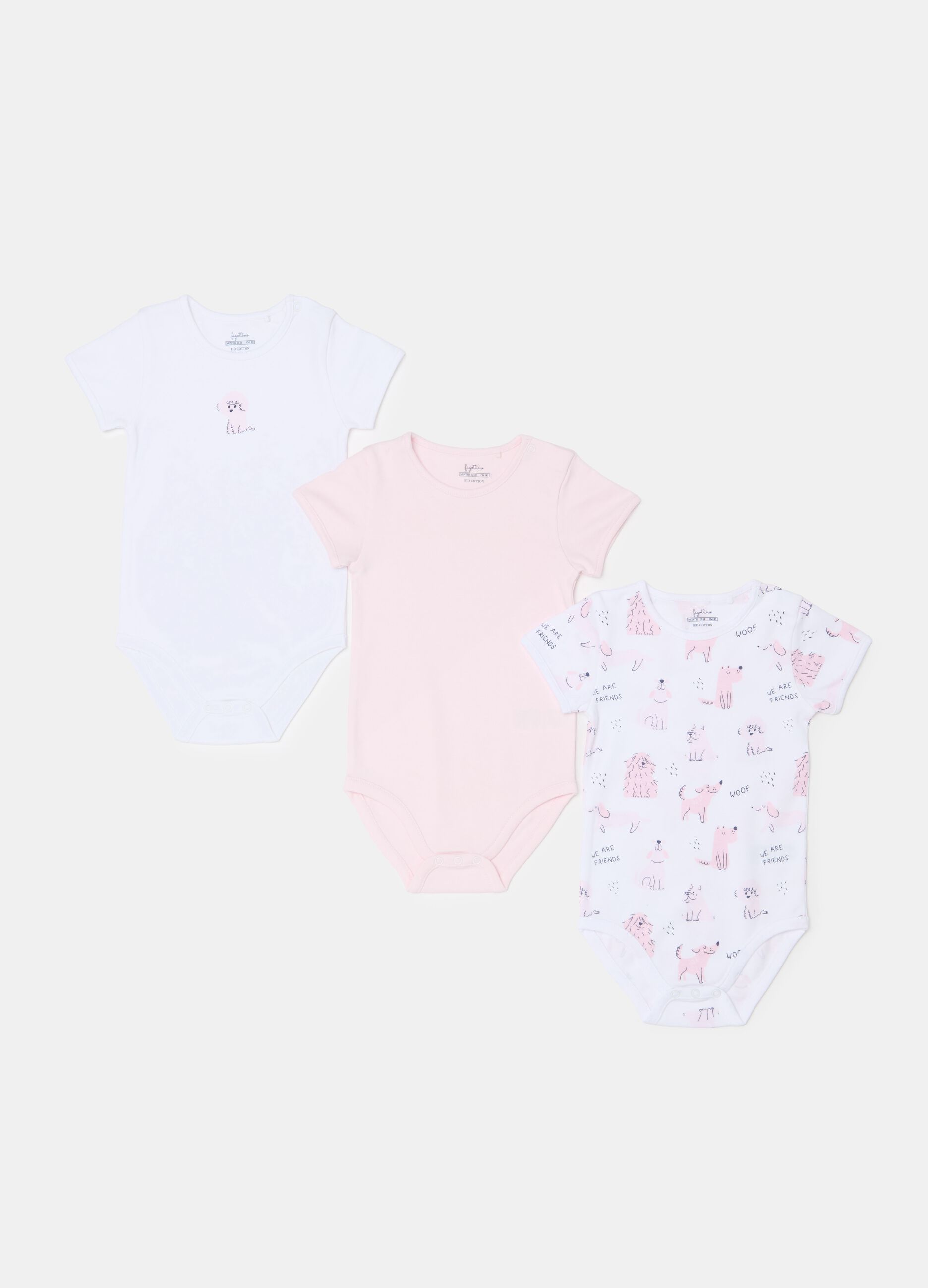 Three-pack bodysuits in organic cotton with print