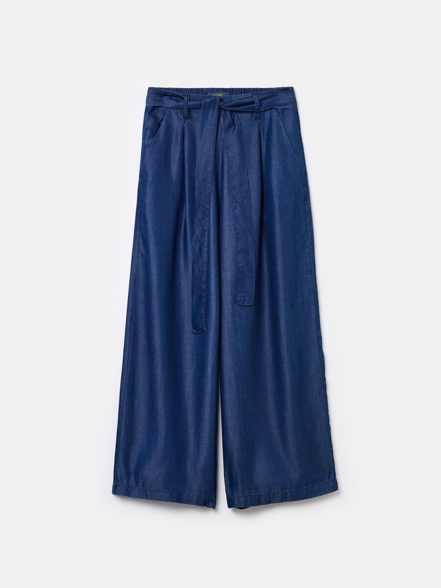 Pantalone fluido effetto denim con cintura_4