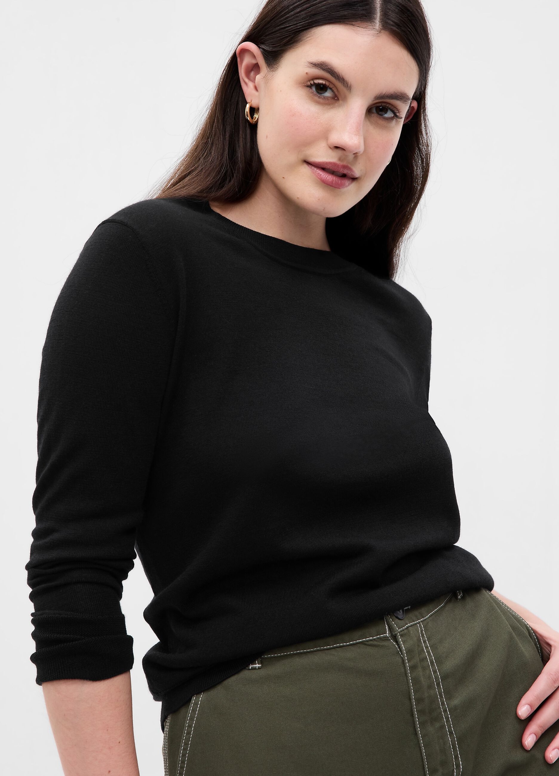 Merino wool pullover with round neck