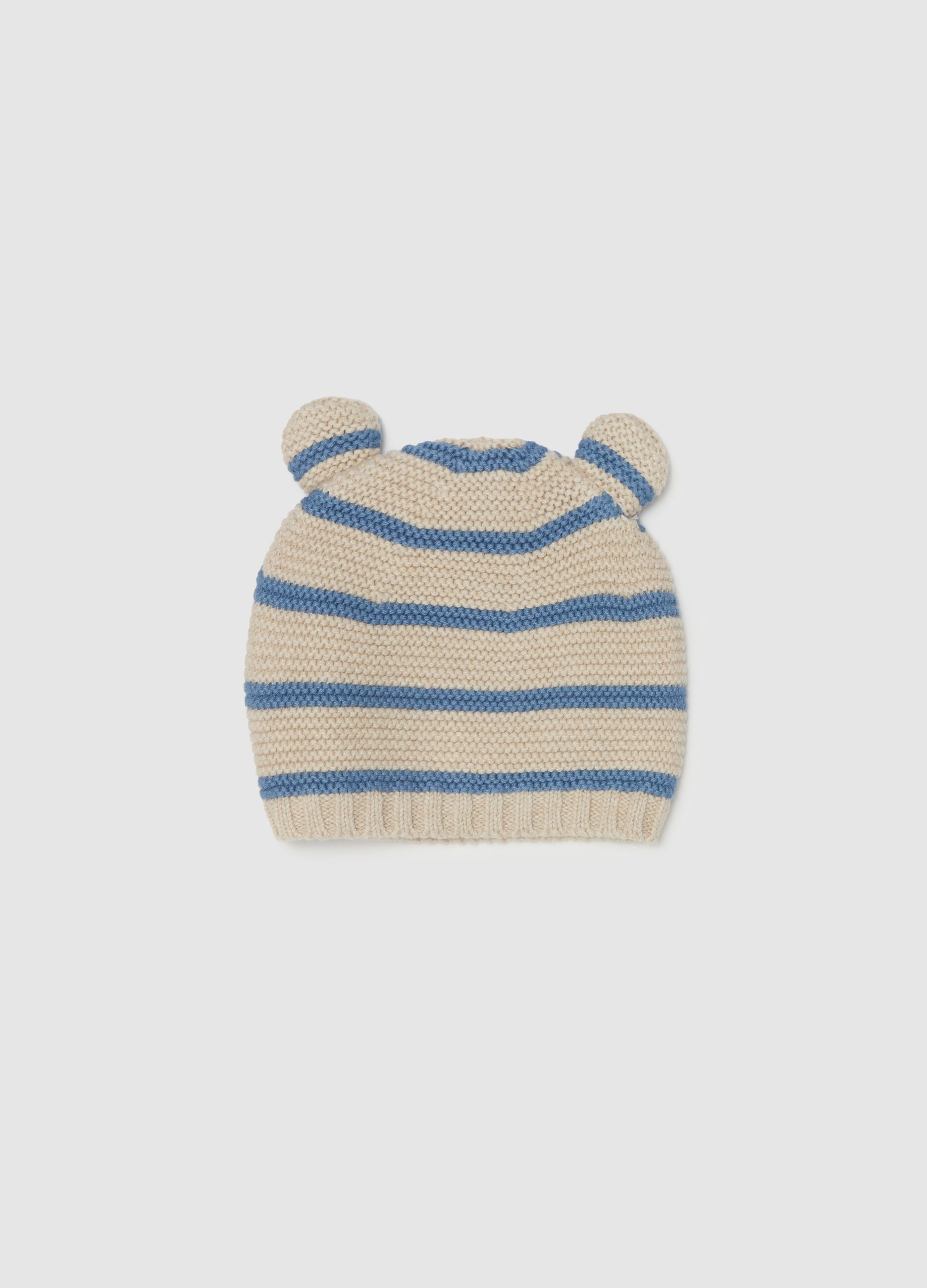 Striped knit hat with ears