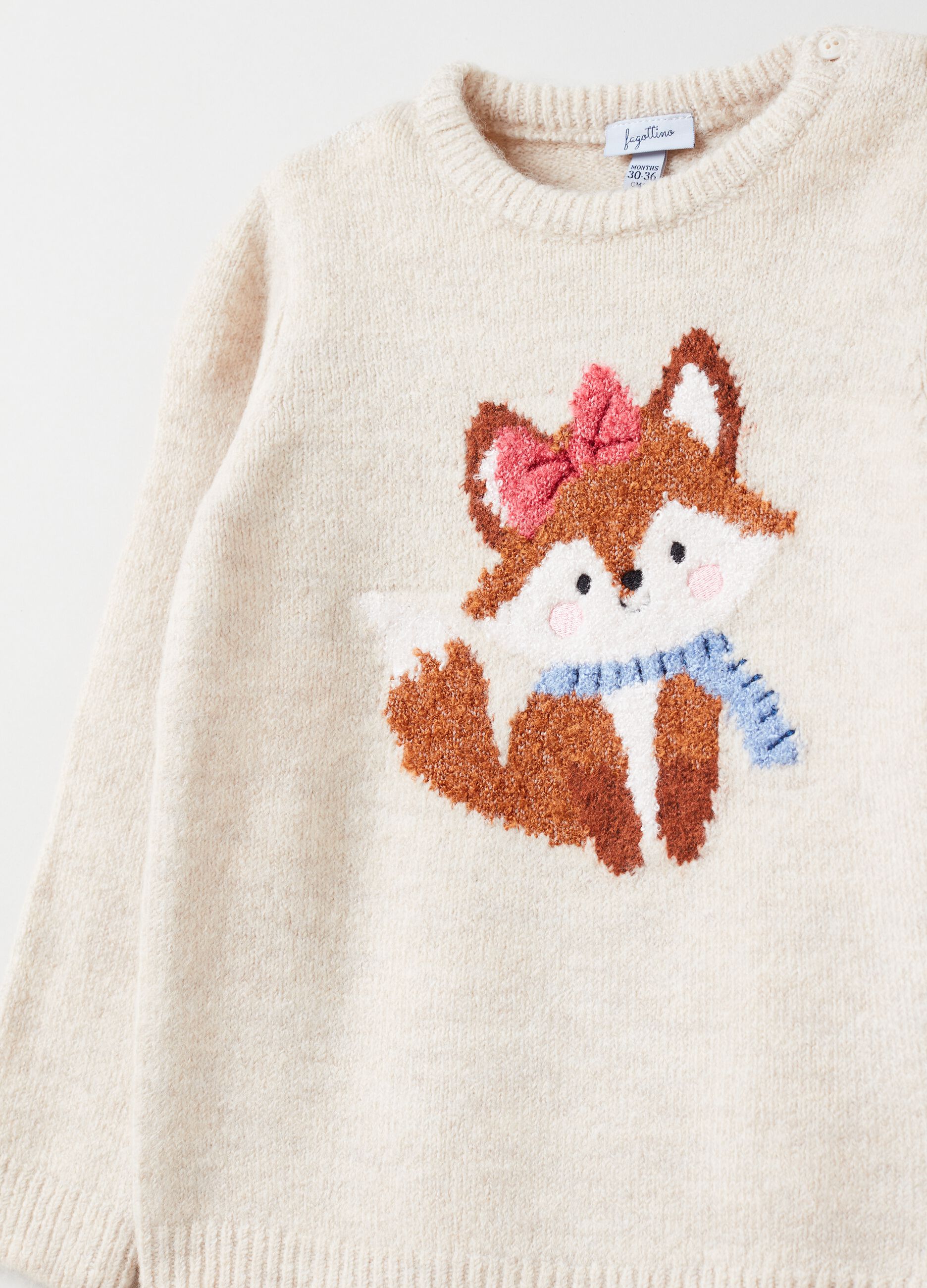 Pullover with embroidered jacquard fox