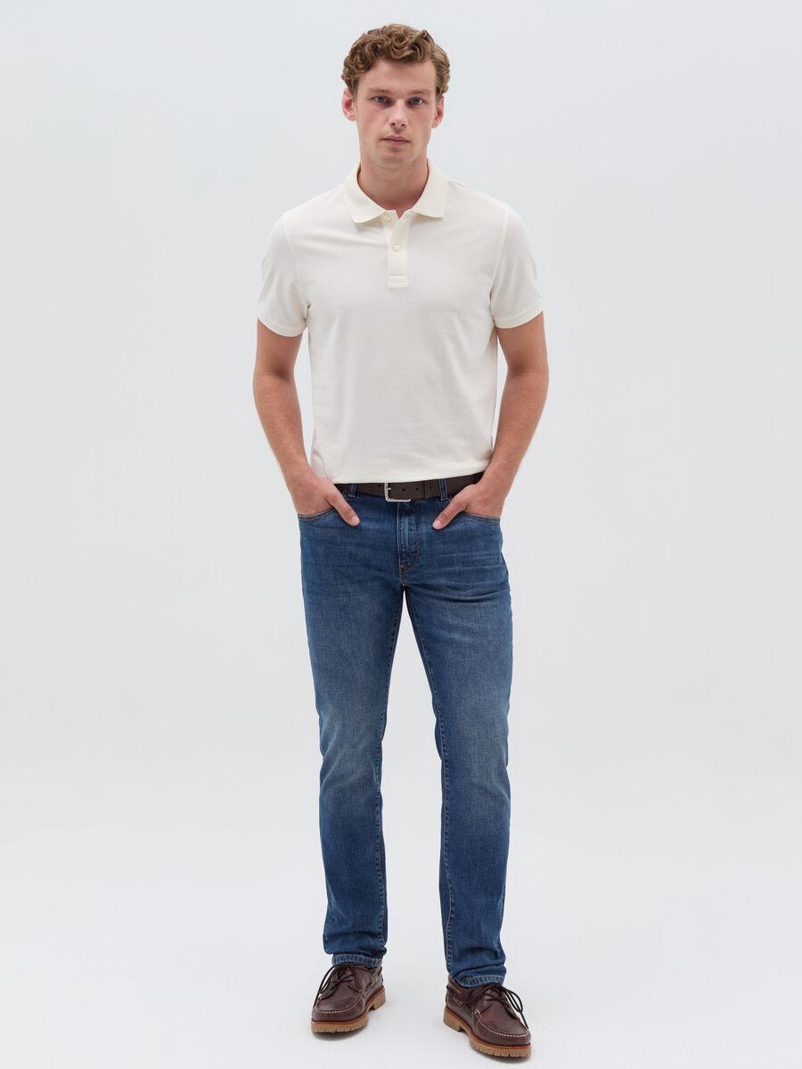 Slim-fit cross-hatch cotton jeans_0