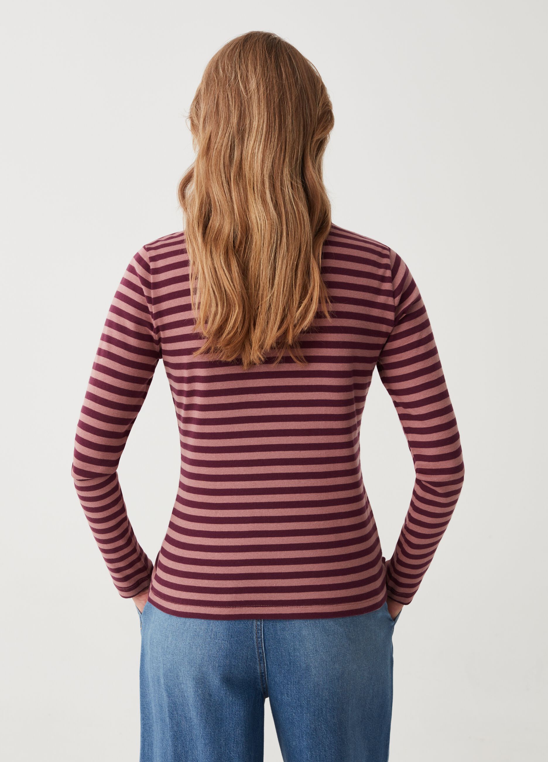 Striped T-shirt with high neck