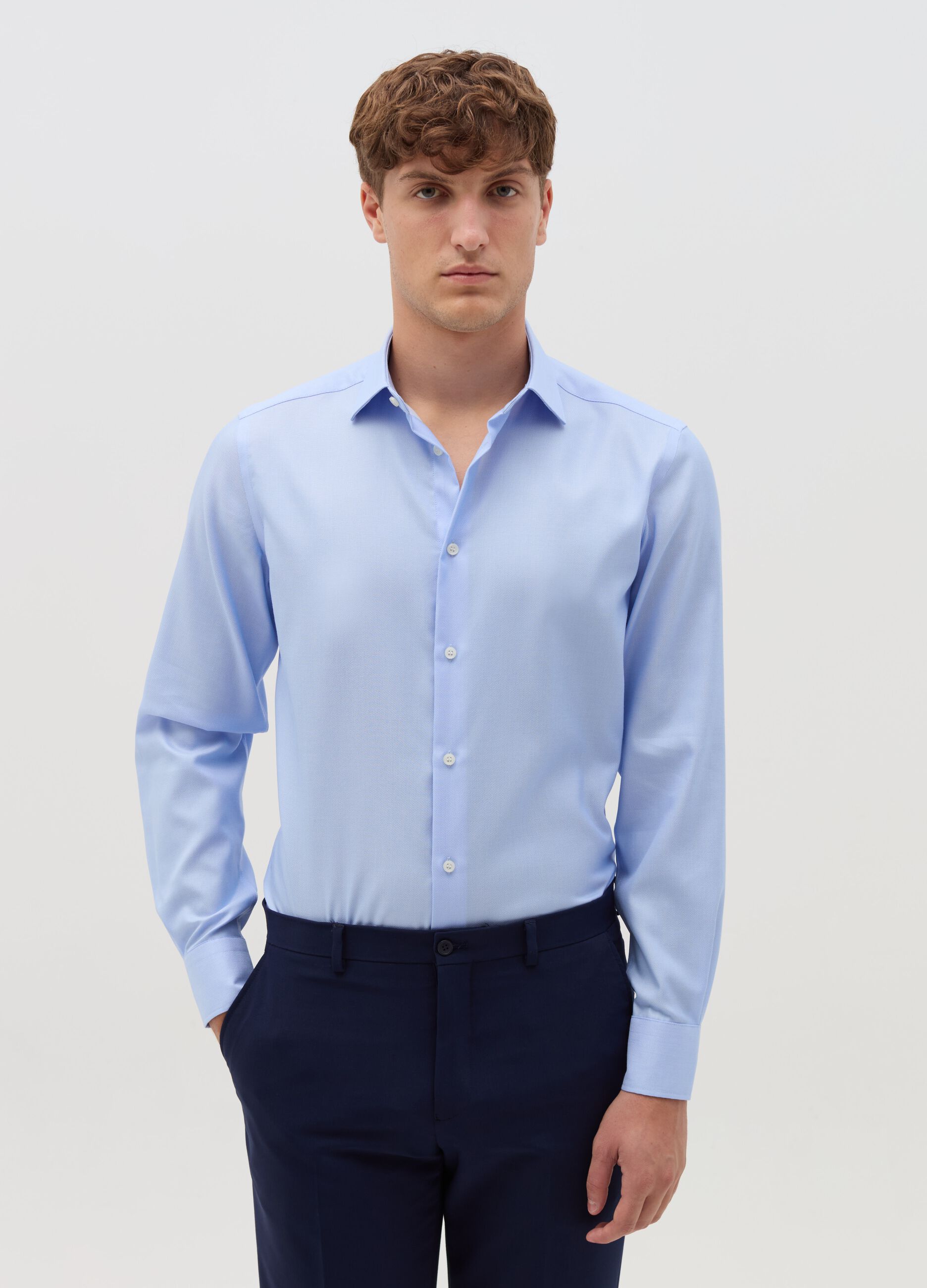 Camicia slim fit in cotone doppio ritorto