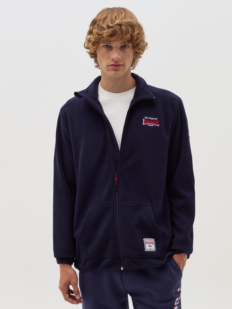 Full-zip sweatshirt in fleece with high neck and logo embroidery_0