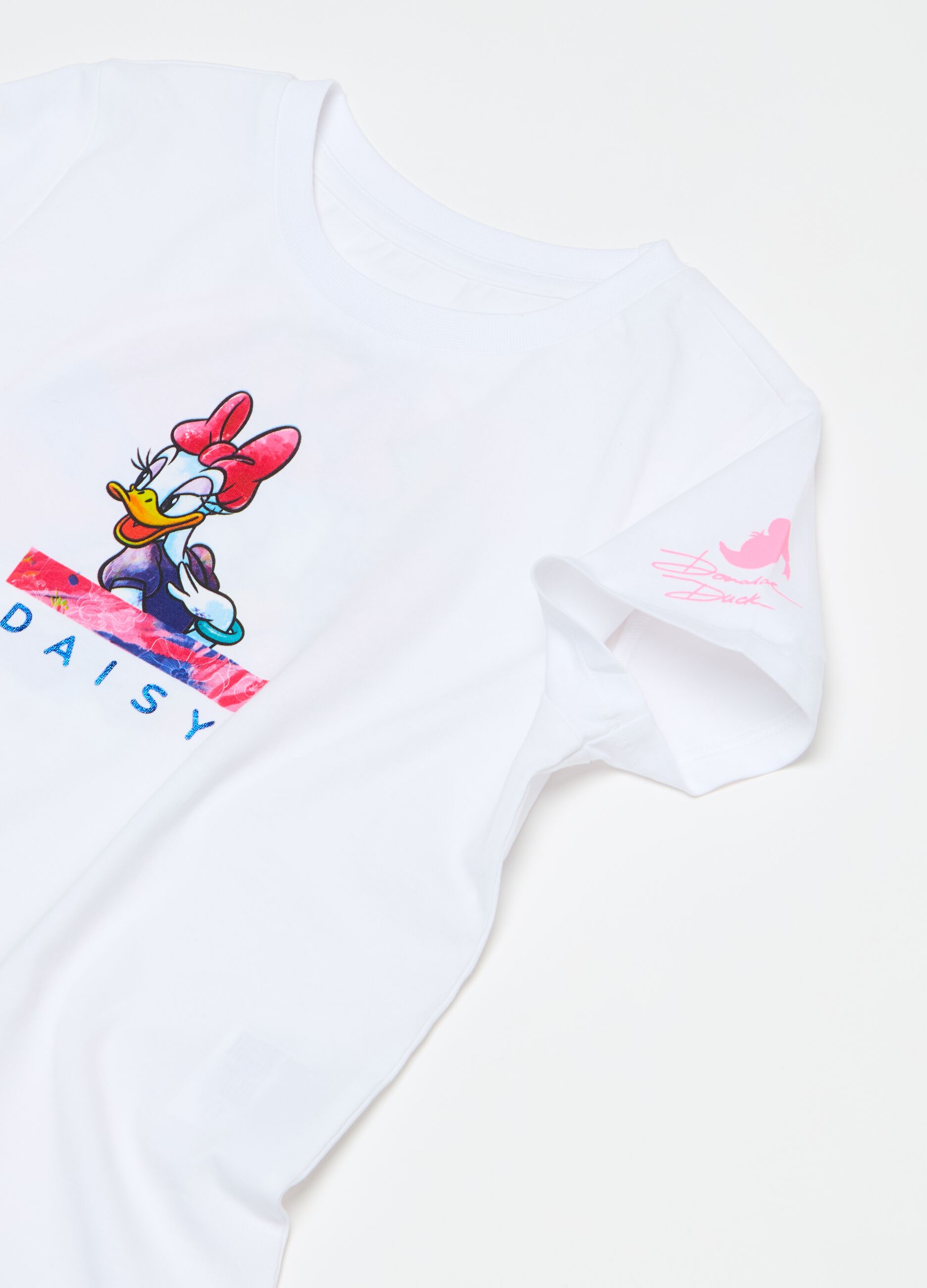 Stretch cotton T-shirt with Donald Duck 90 print