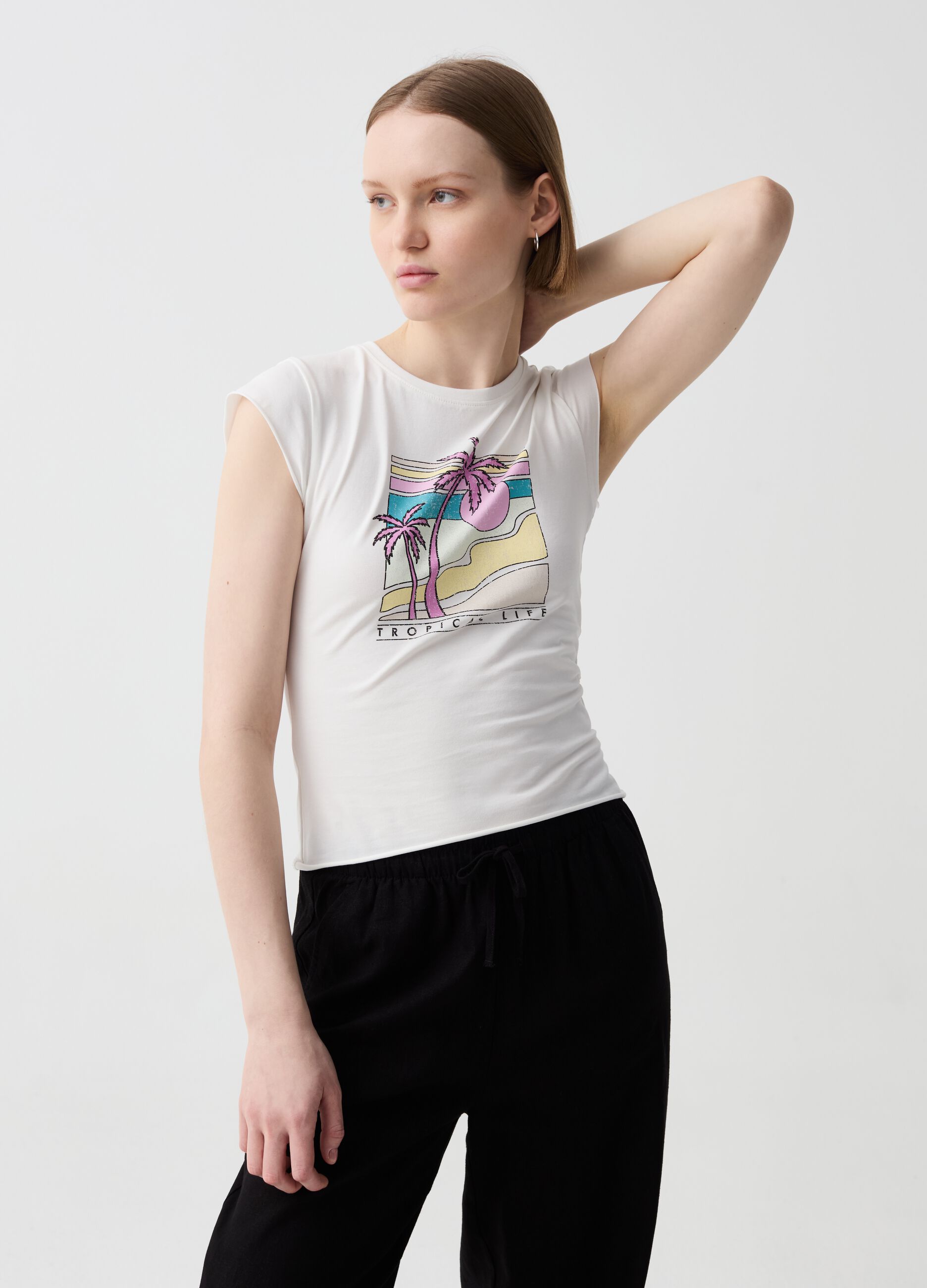 Ovs T-shirt crop con stampa