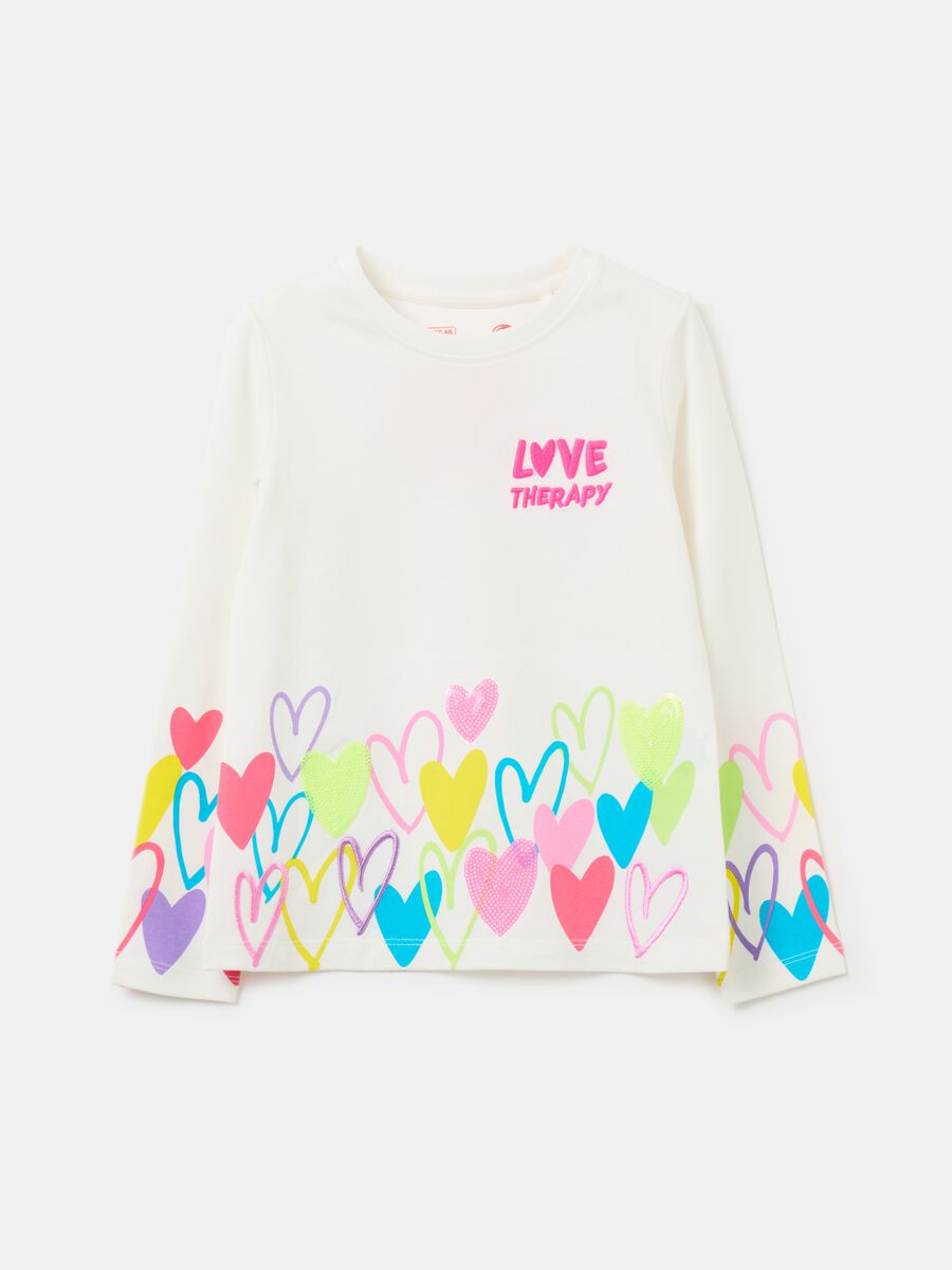 Long-sleeves T-shirt with hearts print_0