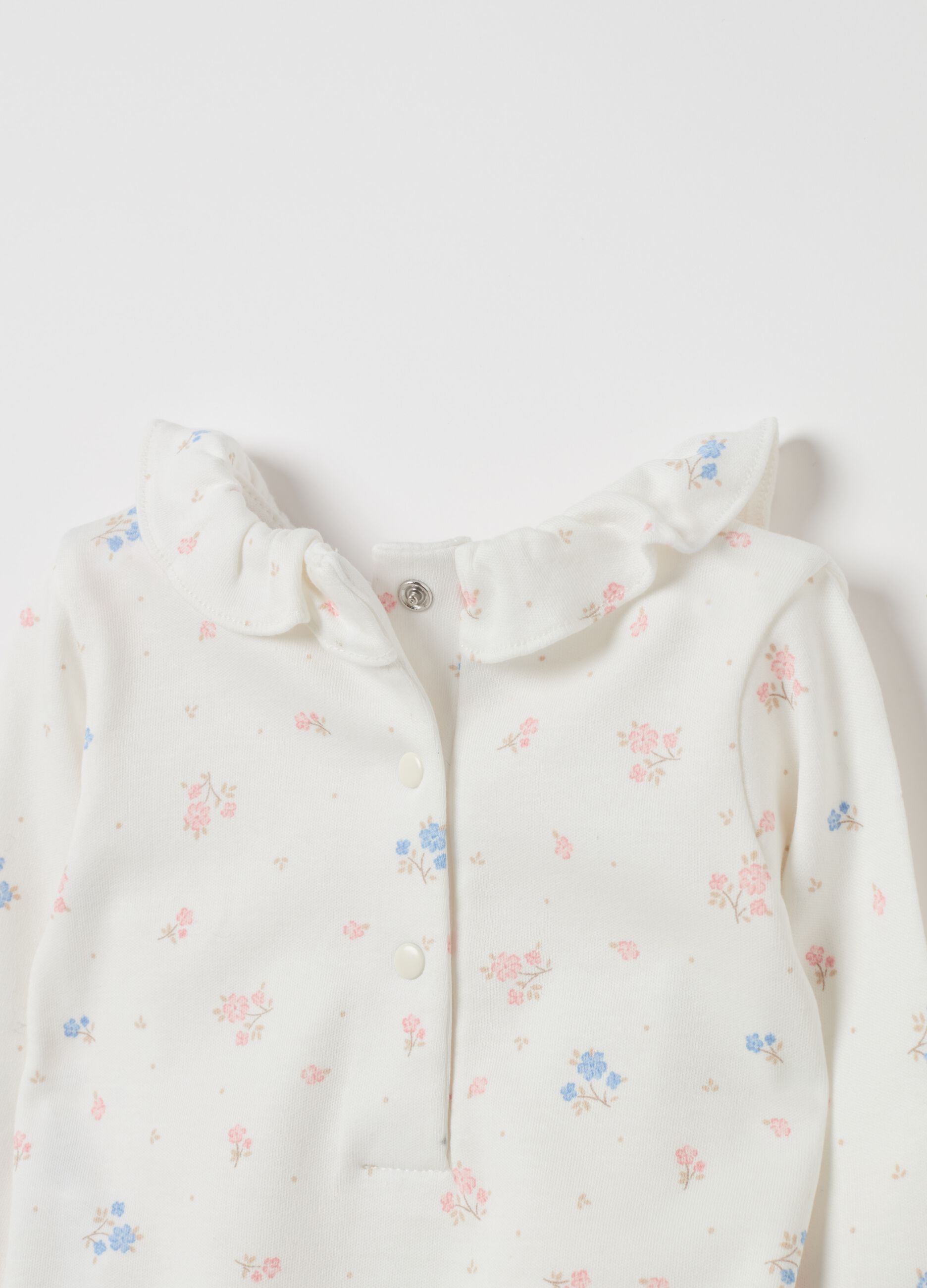 Floral bodysuit in organic cotton with collar