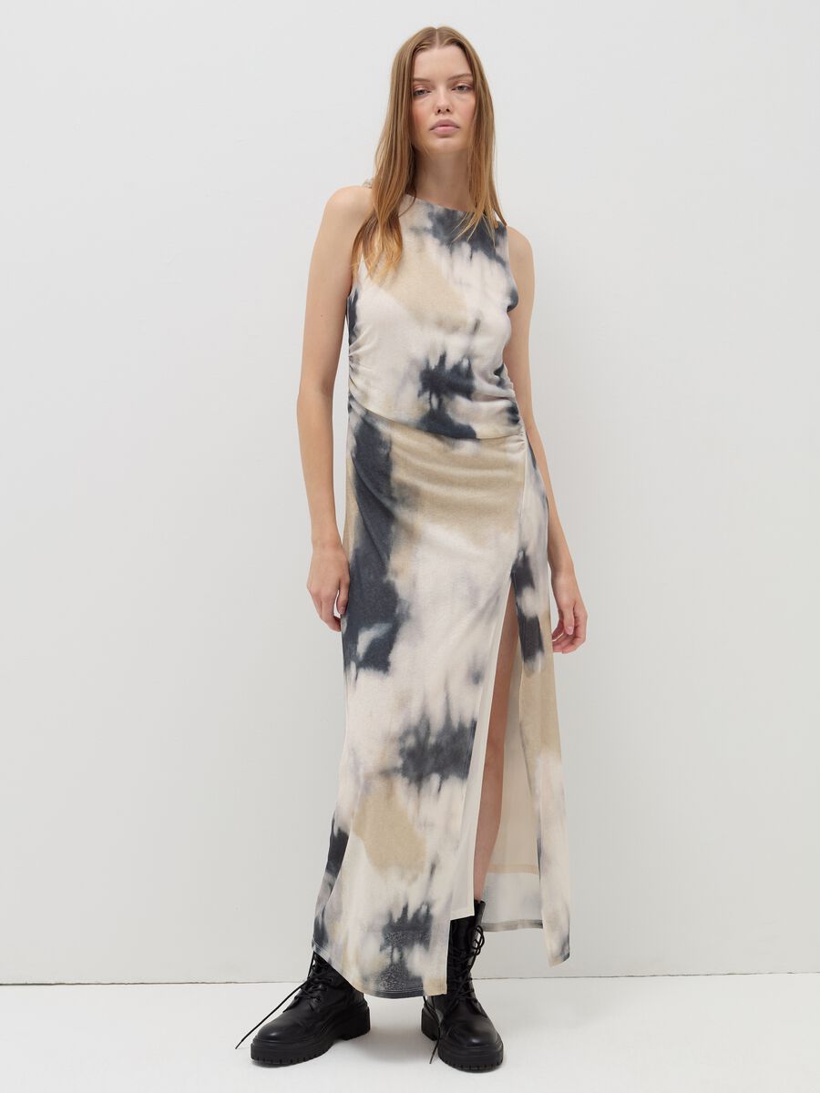 Long tie-dye dress with gathering_0