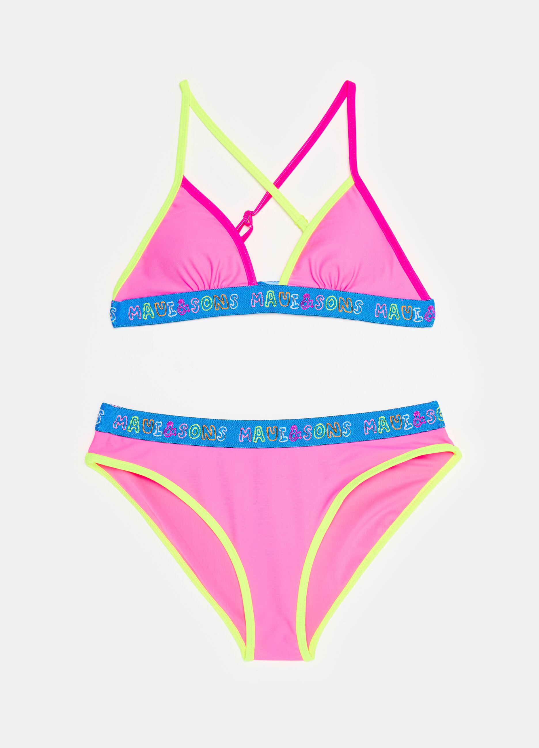 Bikini with contrasting trims and lettering