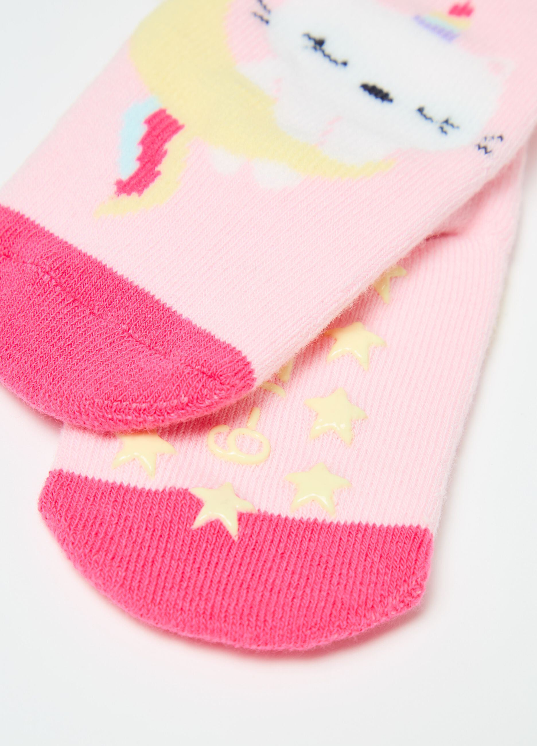 Two-pair pack slipper socks with unicorn kitten design