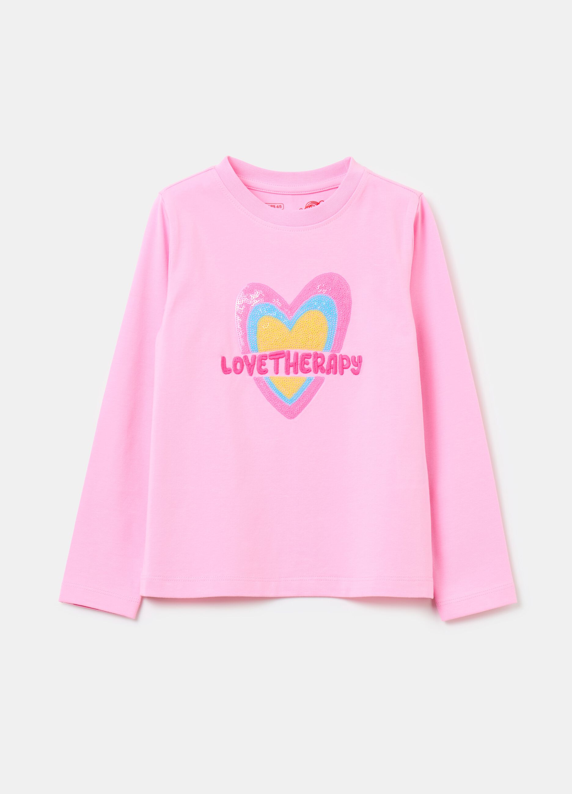 Long-sleeves T-shirt with sequinned heart