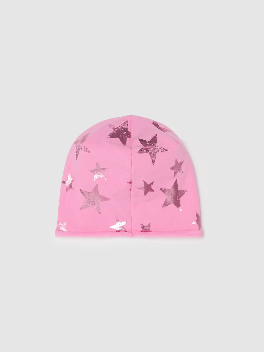 Organic cotton fleece hat with stars print_1