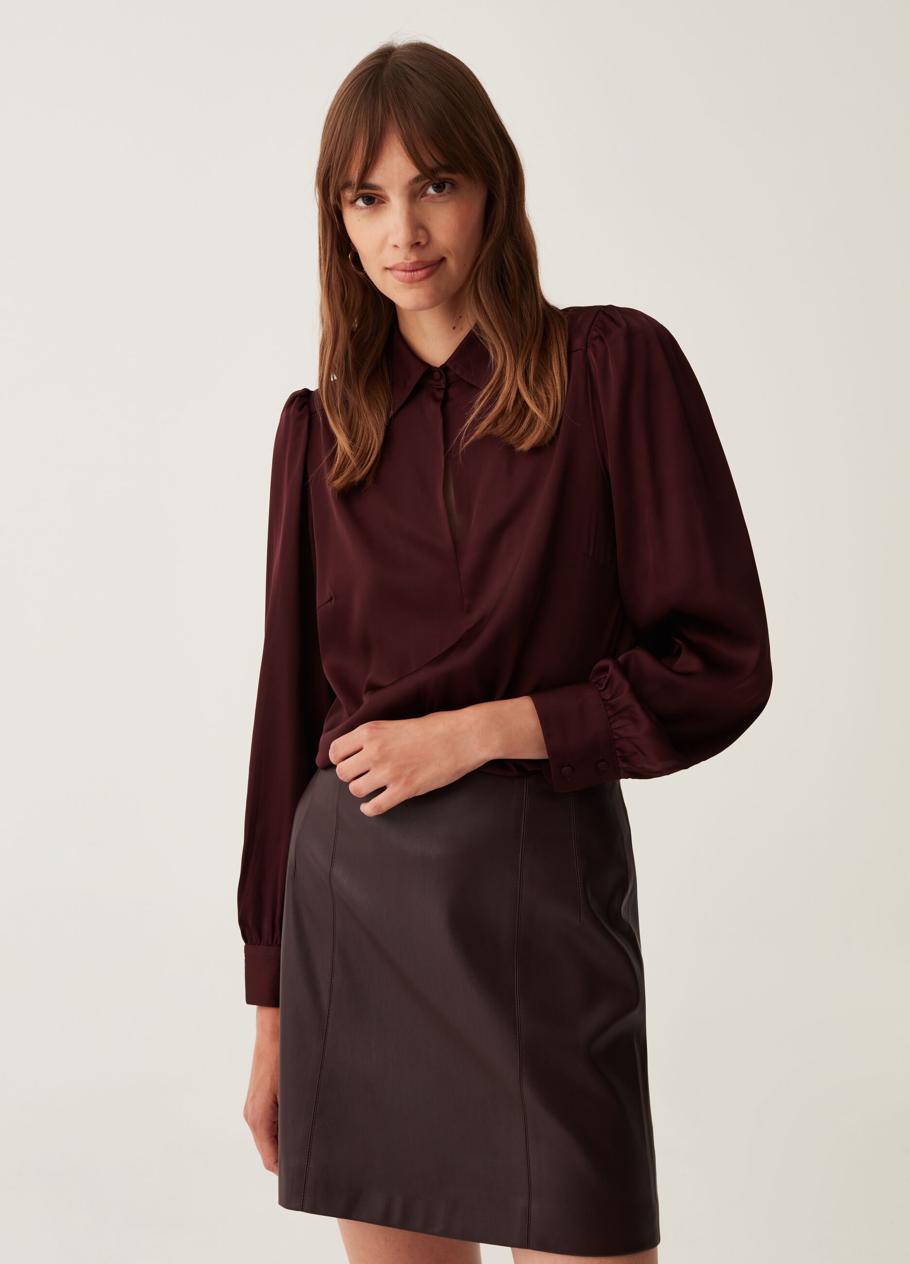 Satin blouse with puffy sleeves