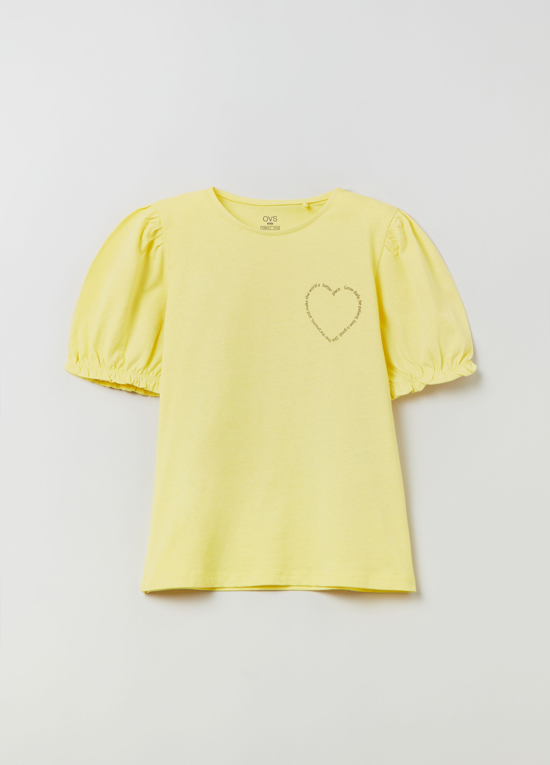 T-shirt with puff sleeves and print