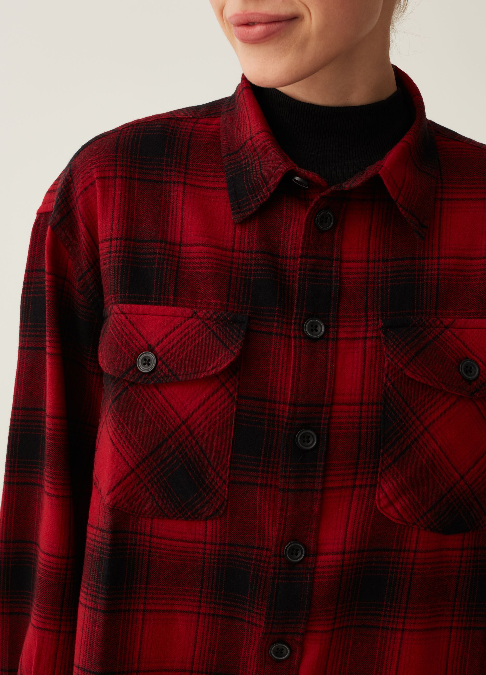 Flannel shacket with check pattern