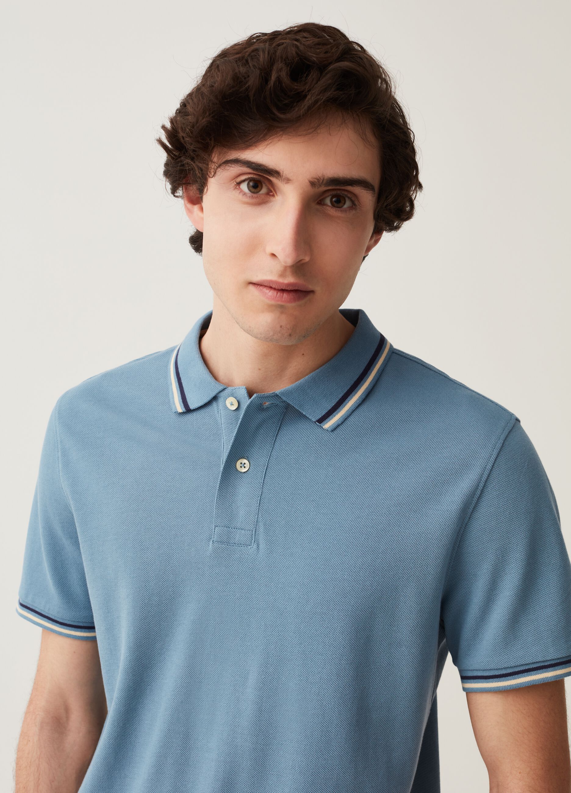 Grand&Hills polo shirt in pique with striped trim