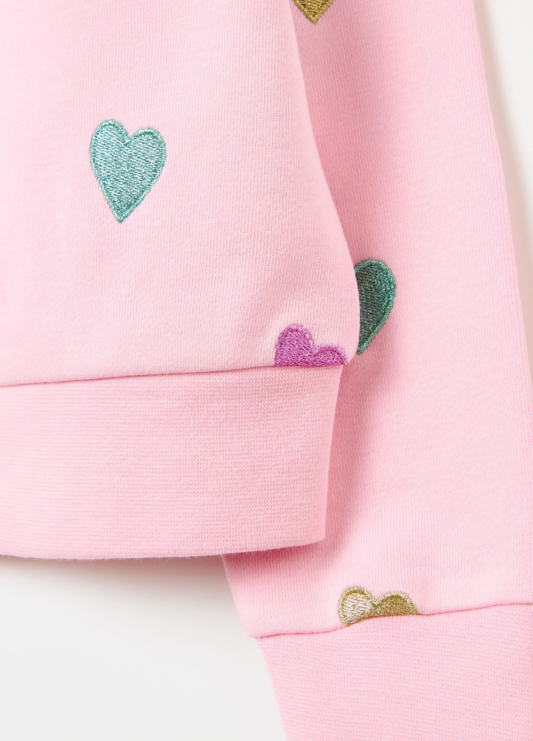 Sweatshirt in French terry with hearts embroidery