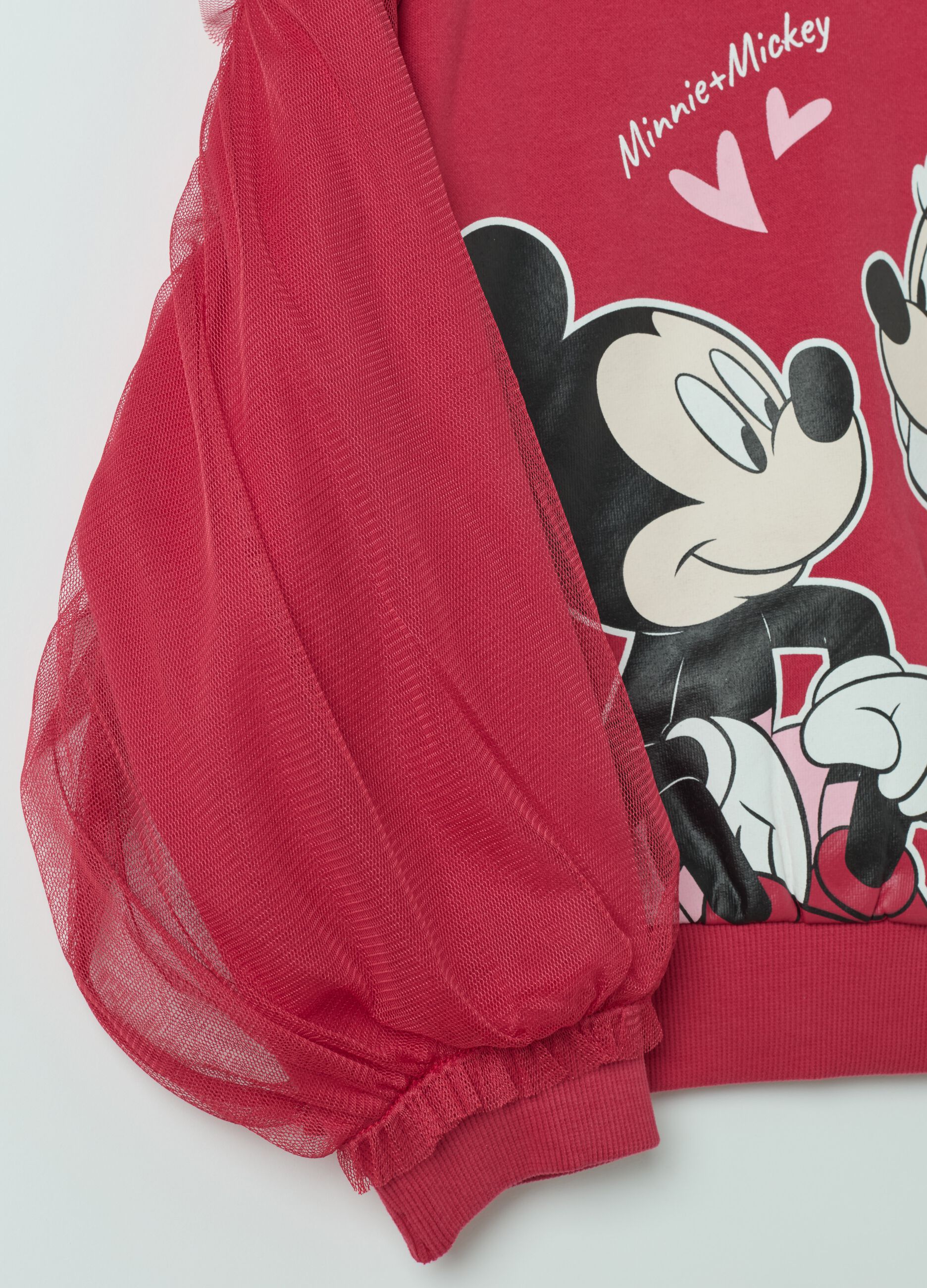 Felpa con tulle e stampa "Mickey + Minnie"