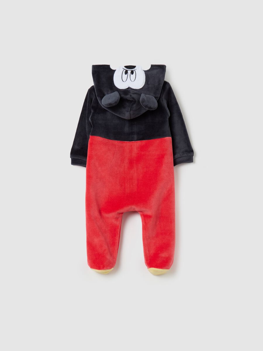 Velour onesie with feet and embroidered Mickey Mouse_1