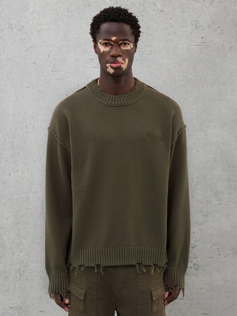 Crewneck Distressed Pullover Military Green_2