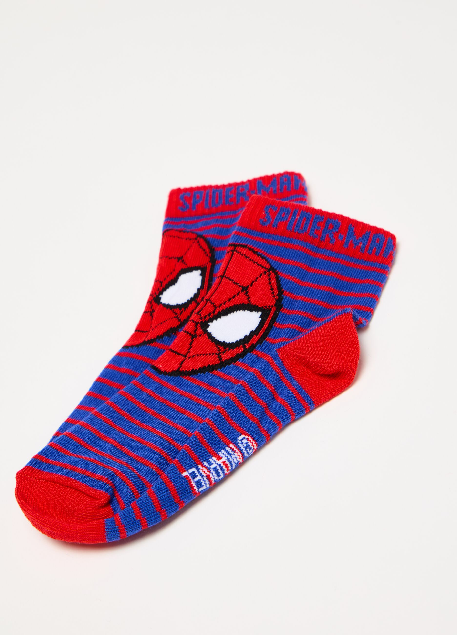 Two-pair pack short striped socks with Spider-Man