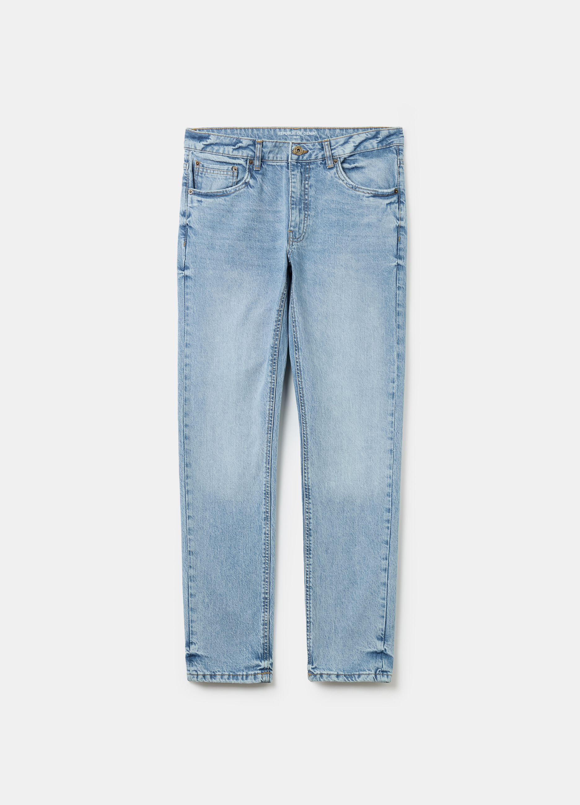 Slim-fit acid-wash jeans with fading